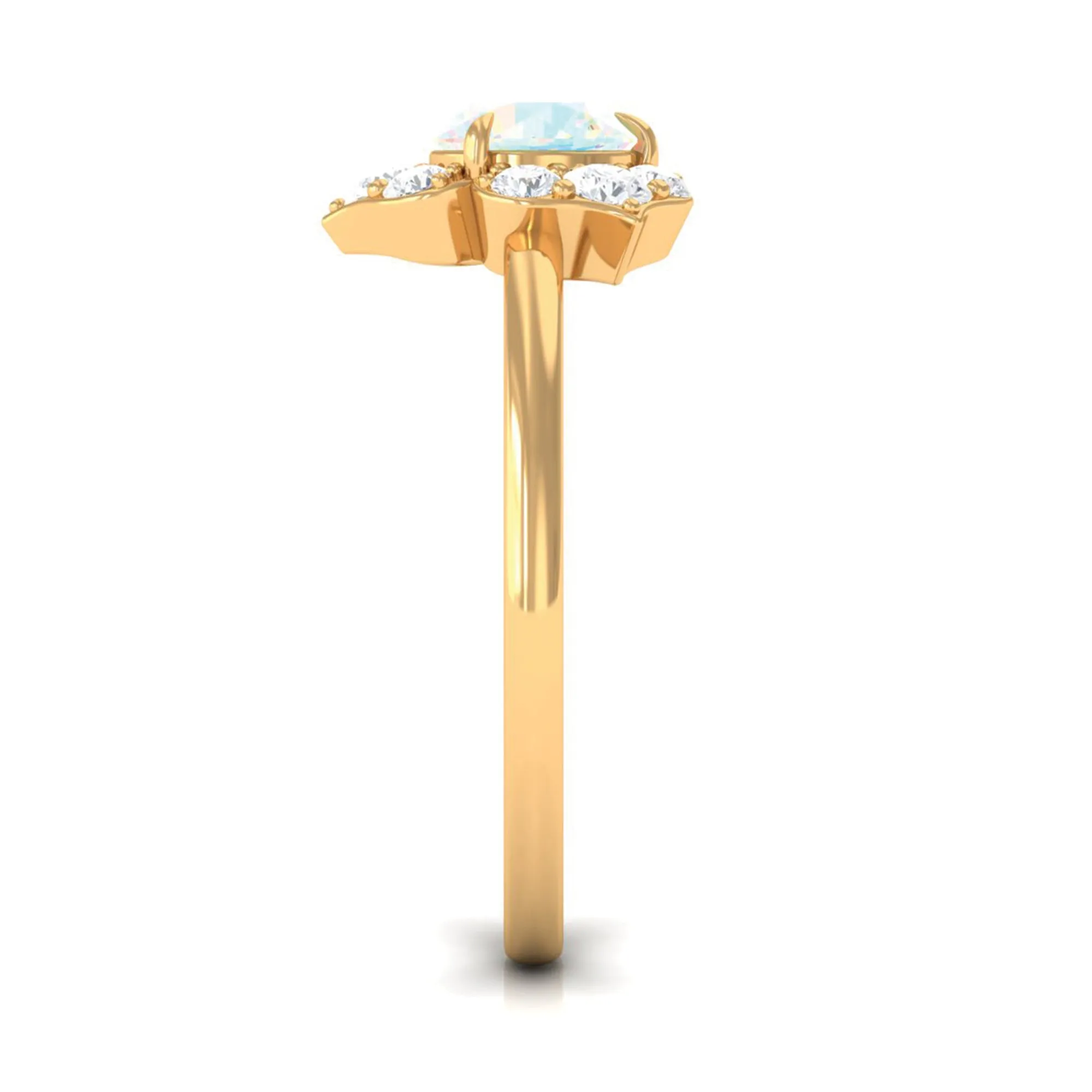 Round Ethiopian Opal Flower Engagement Ring with Diamond