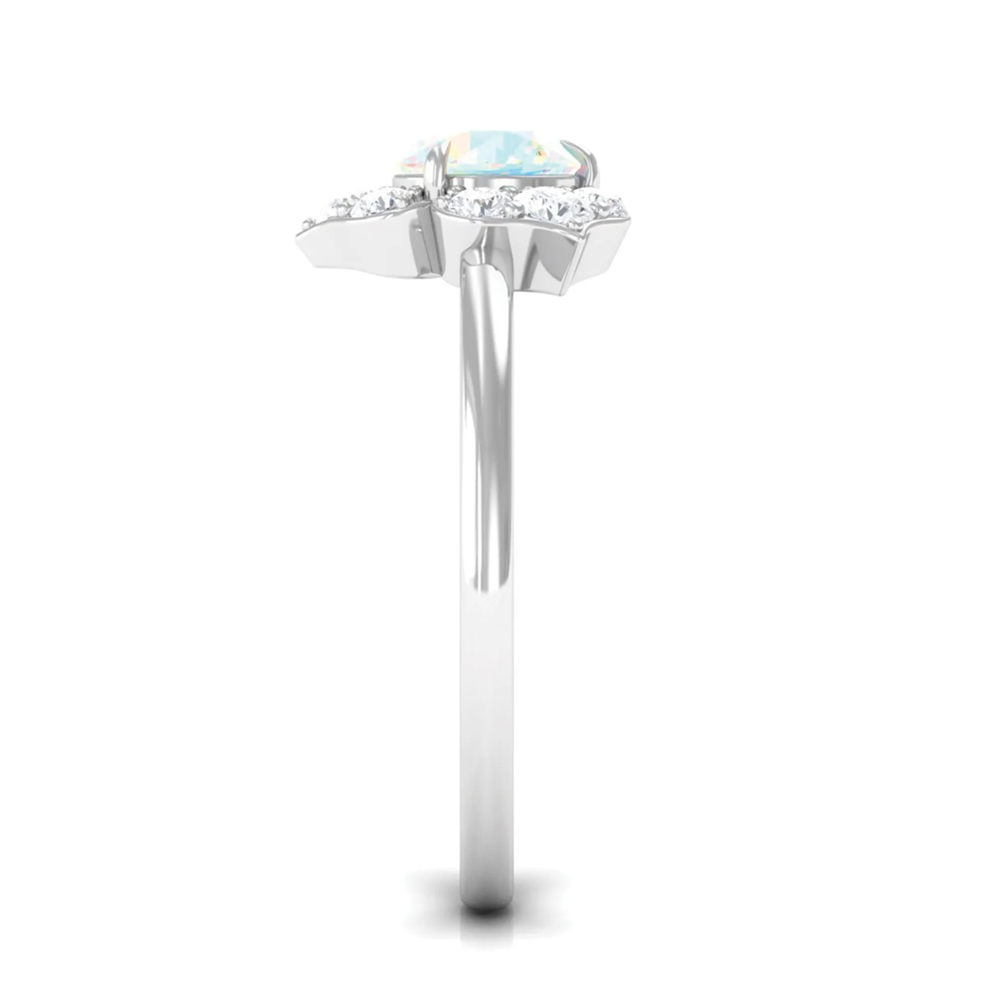 Round Ethiopian Opal Flower Engagement Ring with Diamond
