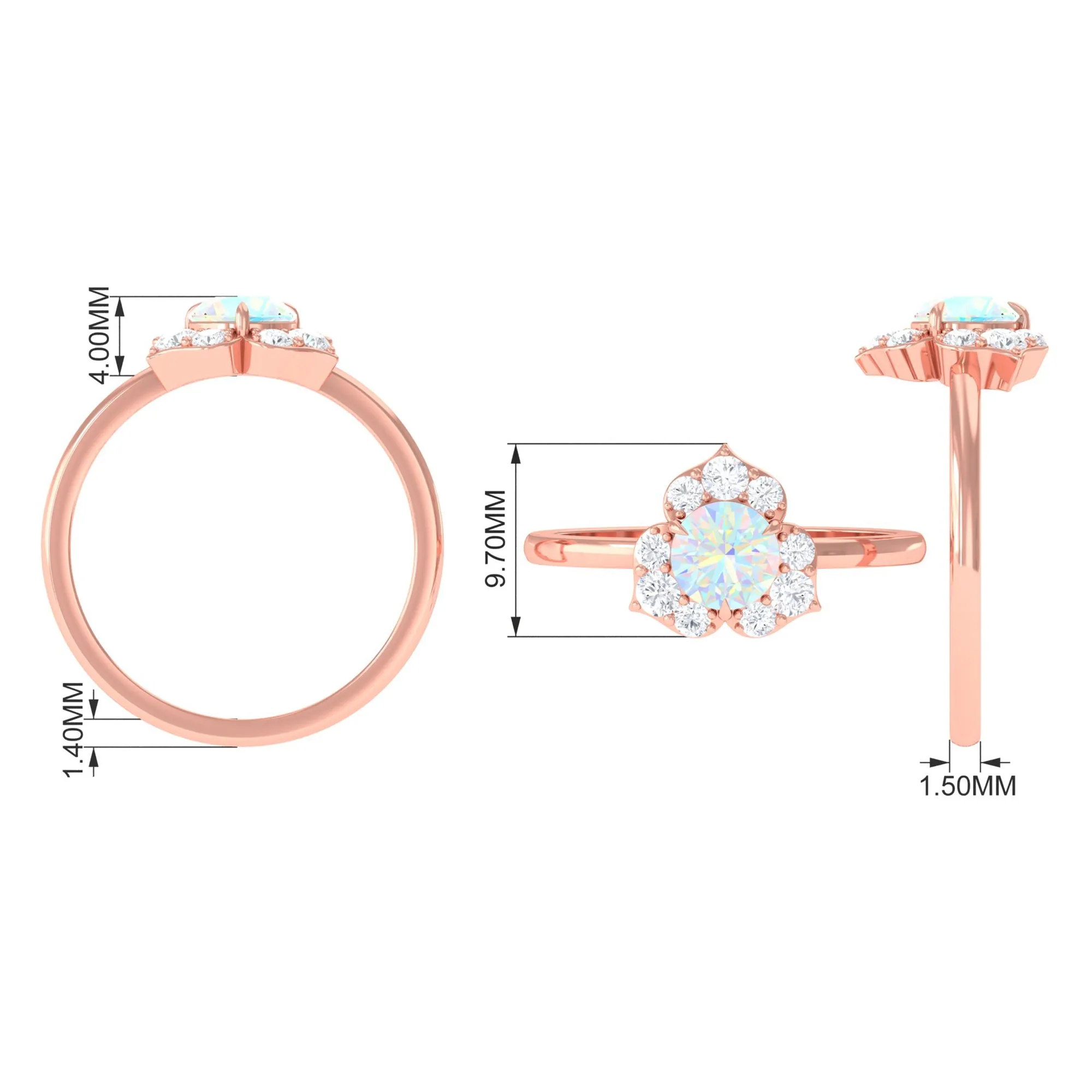 Round Ethiopian Opal Flower Engagement Ring with Diamond