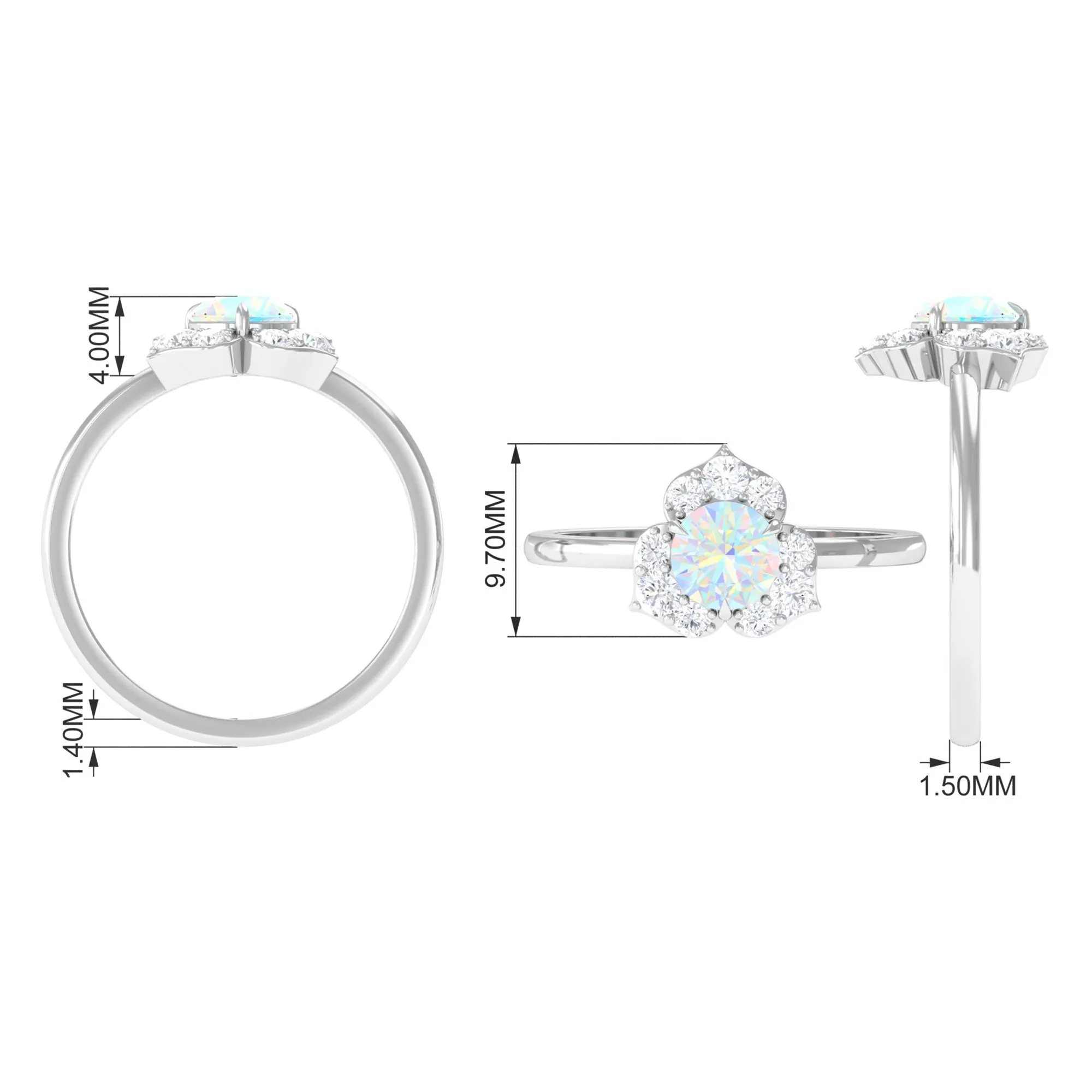 Round Ethiopian Opal Flower Engagement Ring with Diamond