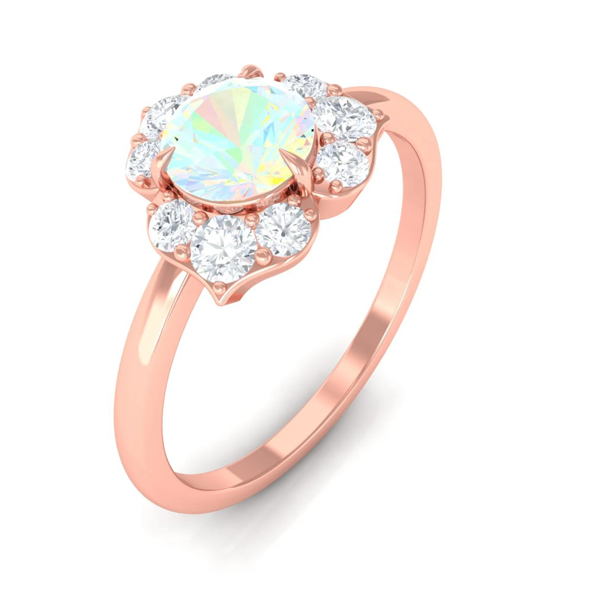 Round Ethiopian Opal Flower Engagement Ring with Diamond