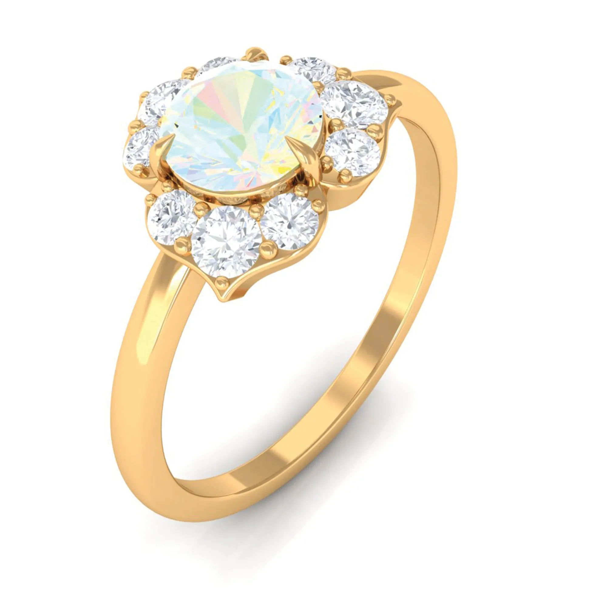 Round Ethiopian Opal Flower Engagement Ring with Diamond