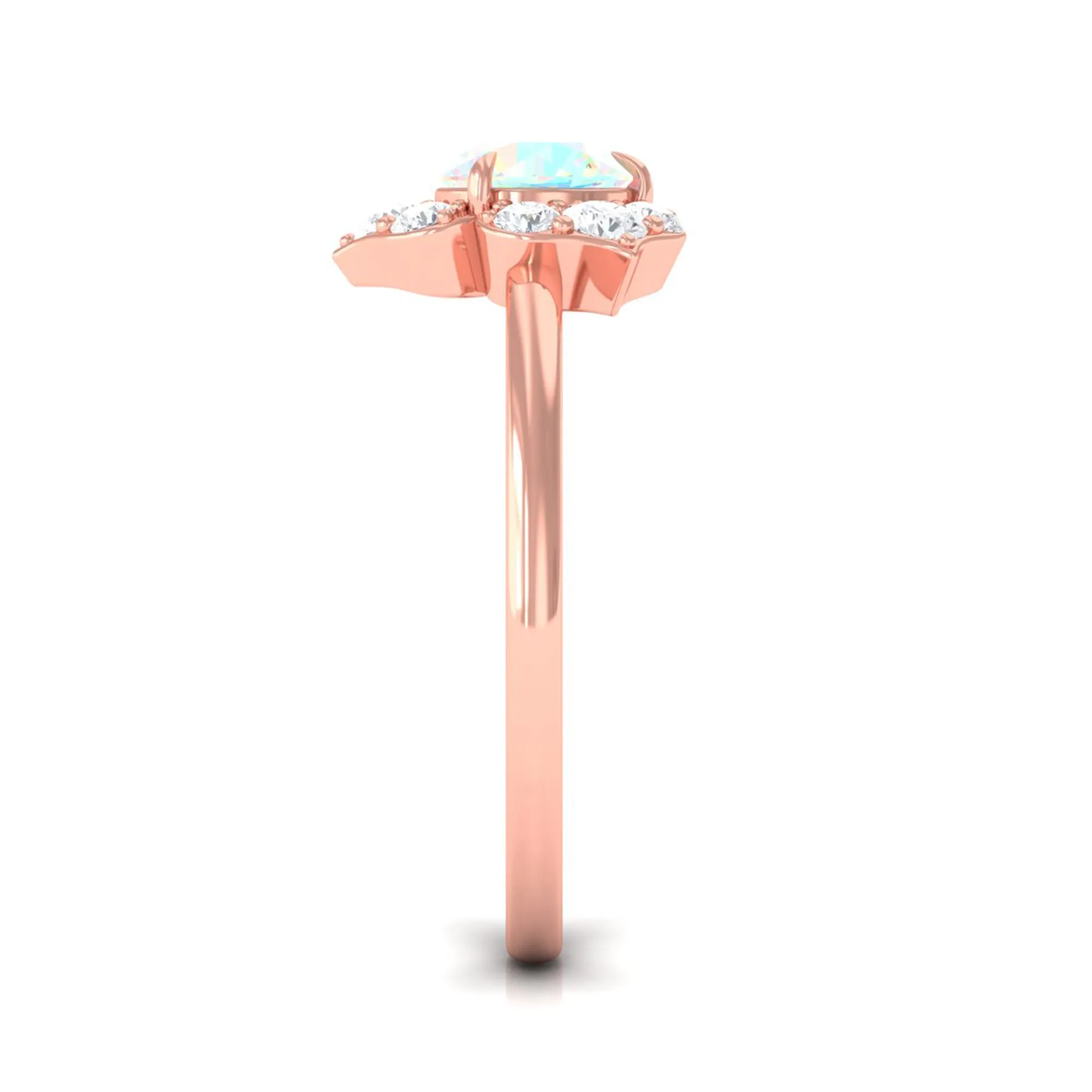 Round Ethiopian Opal Flower Engagement Ring with Diamond