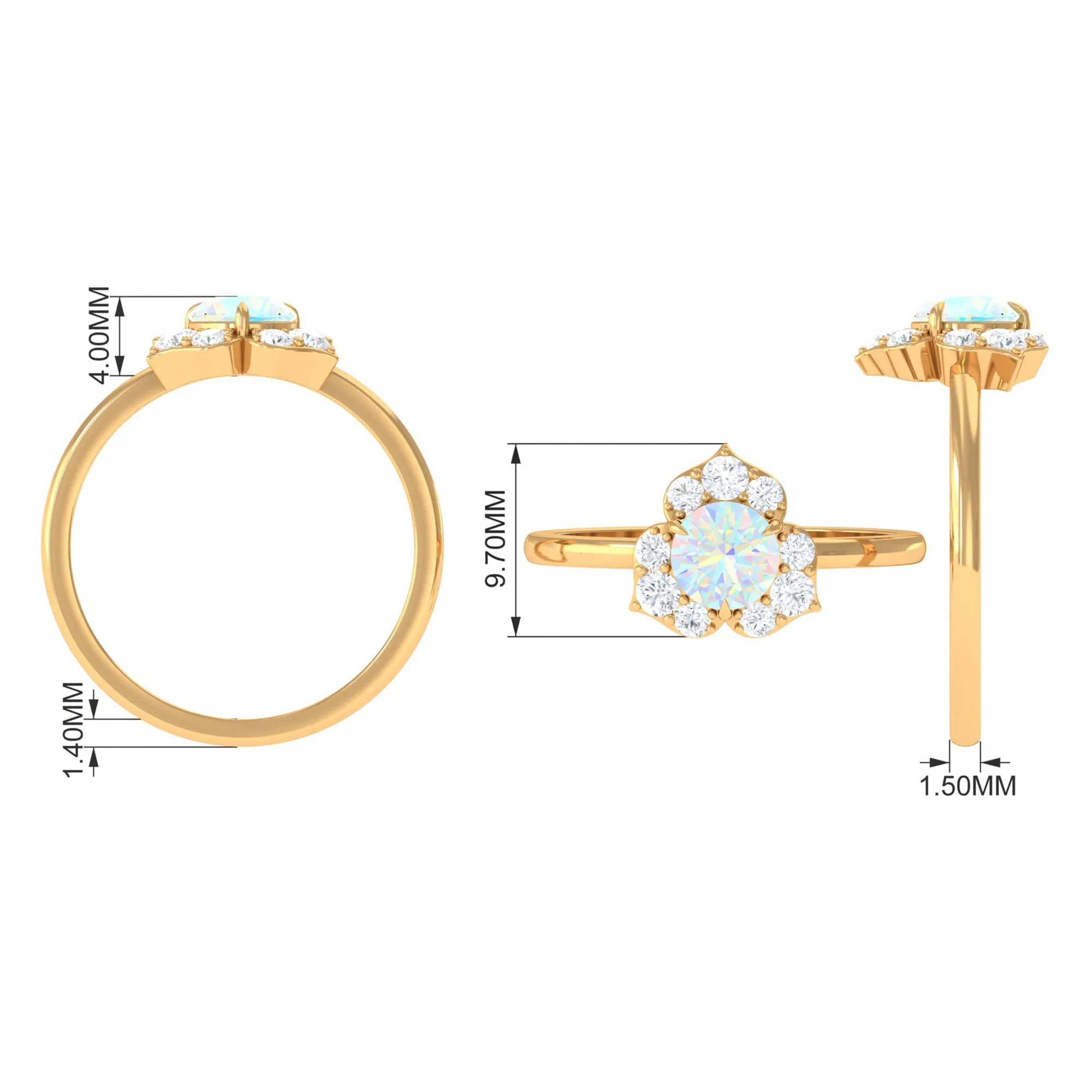 Round Ethiopian Opal Flower Engagement Ring with Diamond