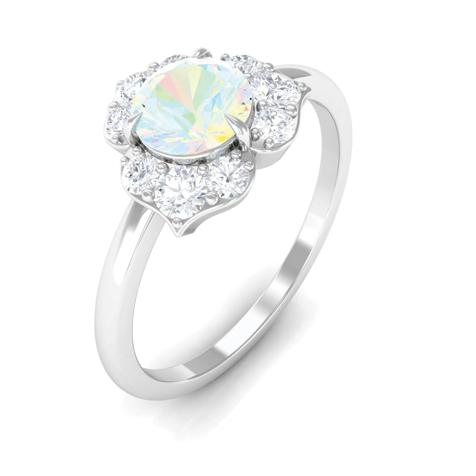 Round Ethiopian Opal Flower Engagement Ring with Diamond