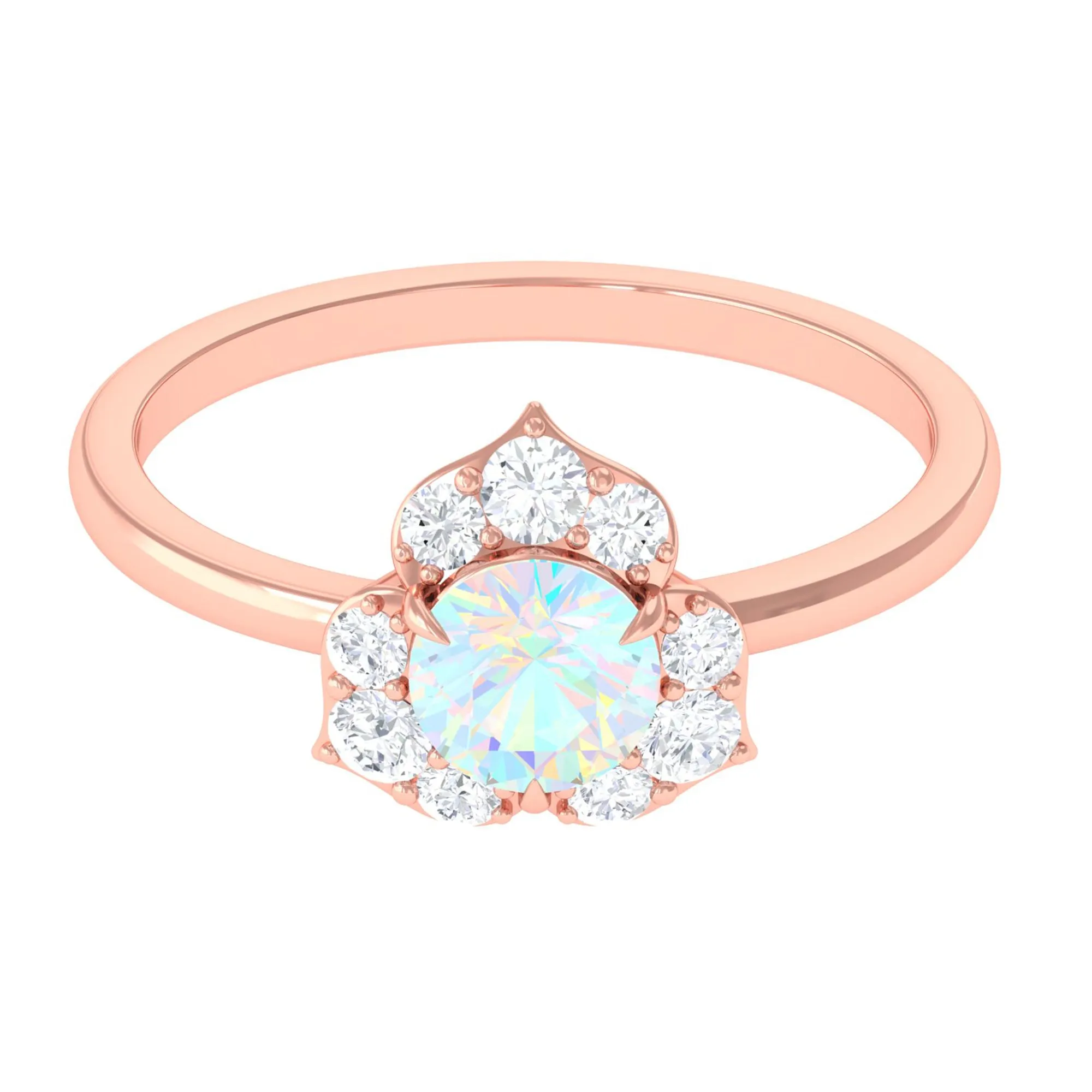 Round Ethiopian Opal Flower Engagement Ring with Diamond