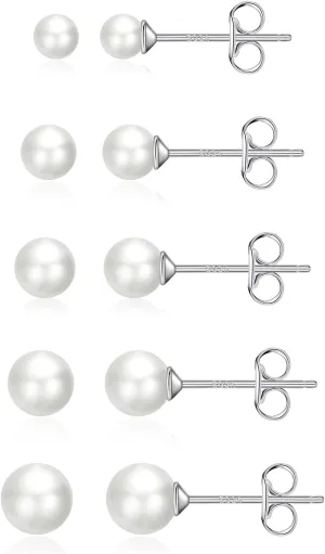 S925 Sterling Silver Stud Earrings for Women Men Small Stud Earrings Set for Multiple Piercing Hypoallergenic Ball Cubic Zirconia Stud Pearl Earrings for women 3/4/5/6/7mm Stackable Studs Women Gift