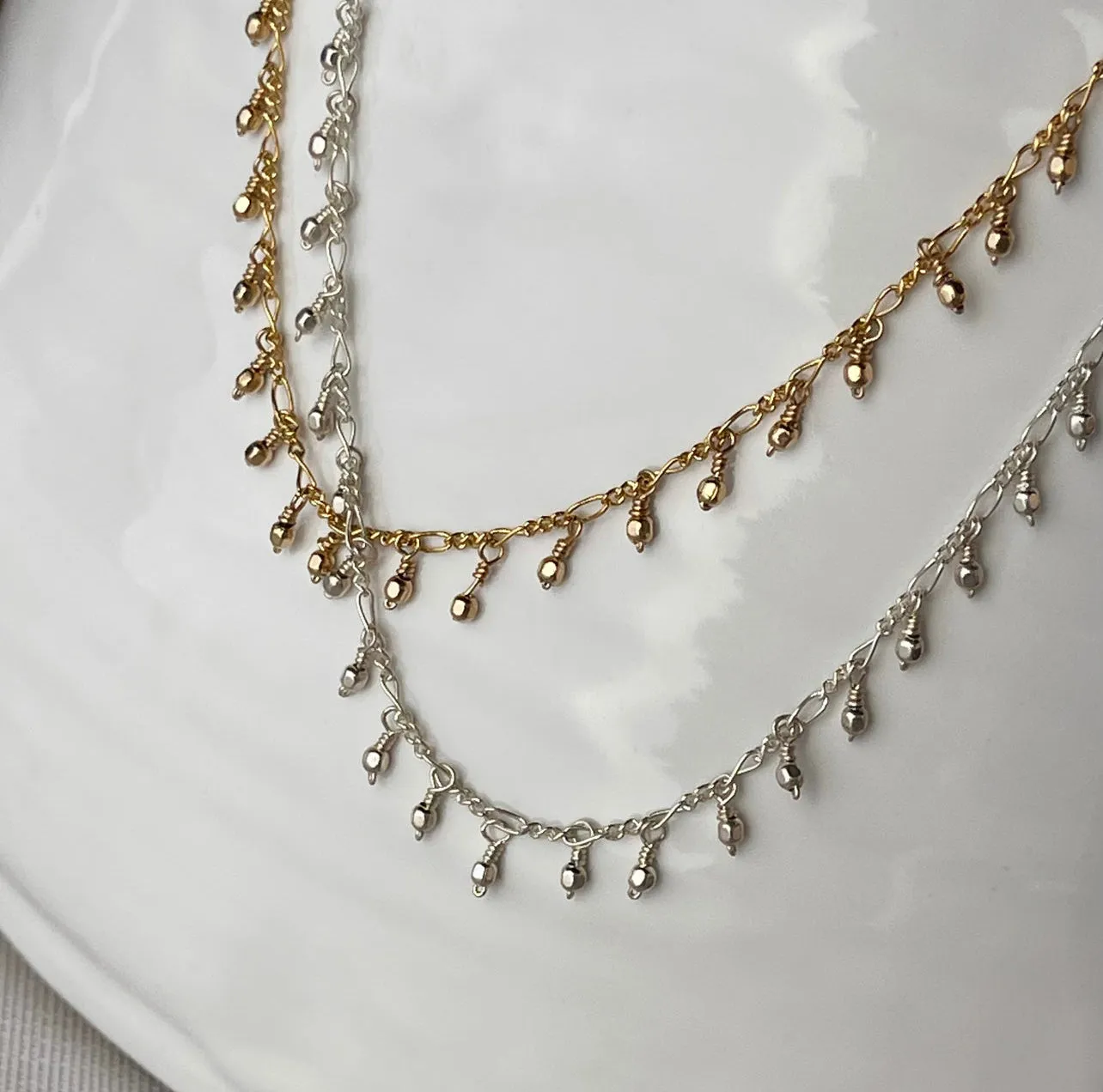 Sterling Silver & 18K Gold-filled Bead Necklaces 16”