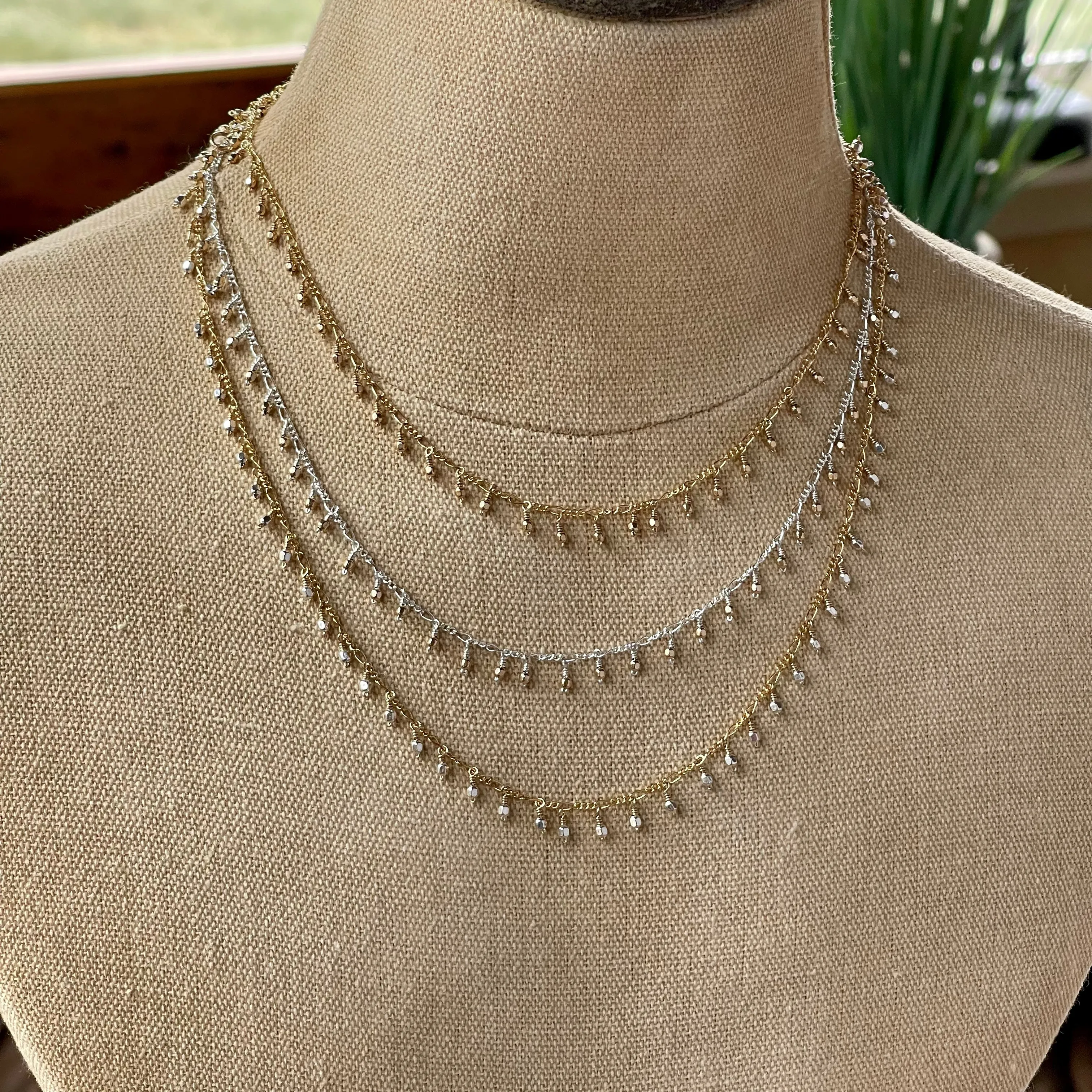 Sterling Silver & 18K Gold-filled Bead Necklaces 16”
