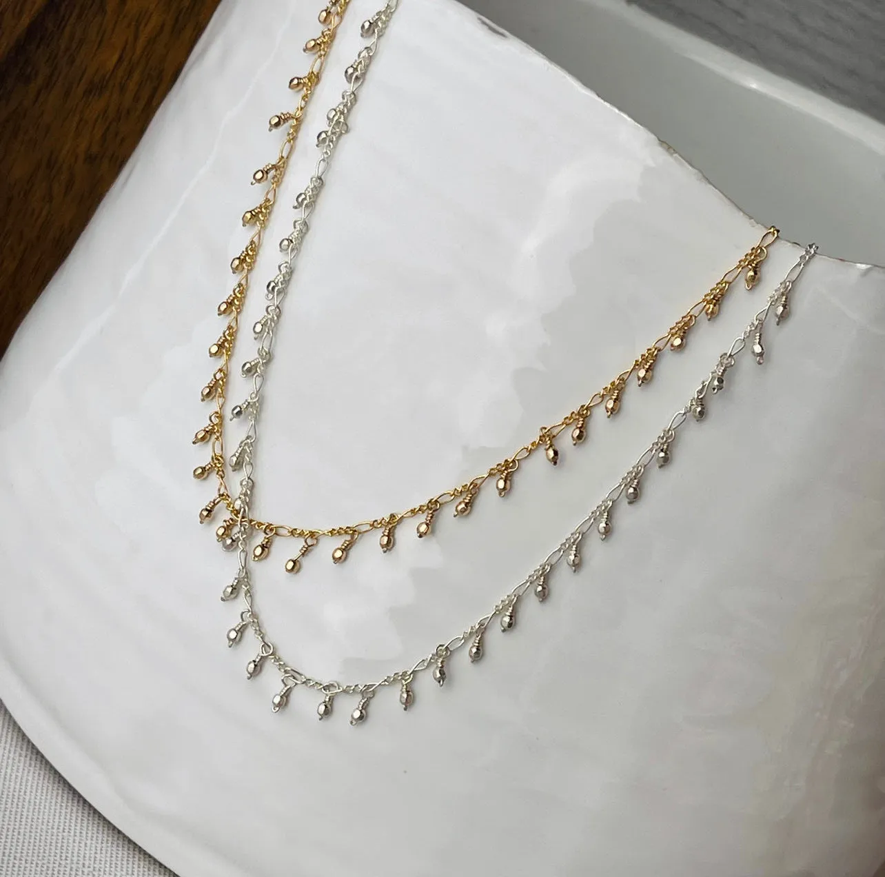 Sterling Silver & 18K Gold-filled Bead Necklaces 16”