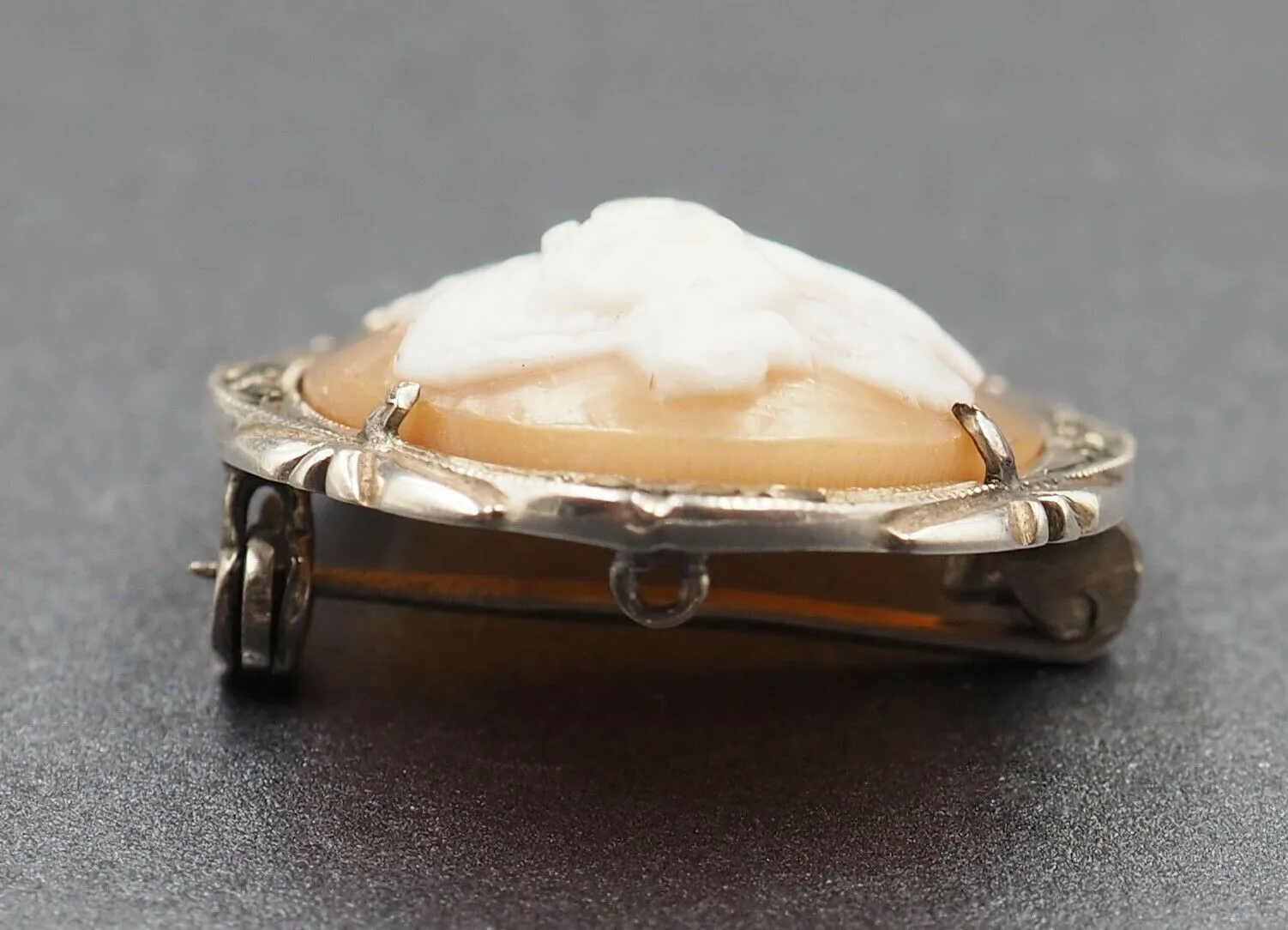 Sterling Silver Marcasite & Shell Cameo Brooch