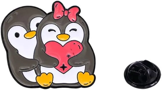 Sweet Love Animal Couple Brooch Pin for Women Girls Fashion Cute Enamel Heart Friendship Lover Hug Statement Brooches Pins Badge Hat Dress Accessories BFF Valentine Holiday Jewelry (Penuin)