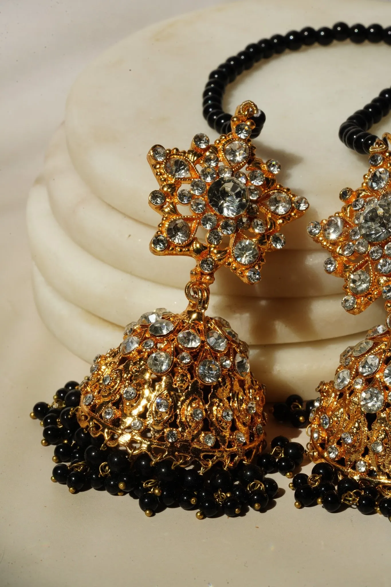 Tania - Lightweight Jhumka With Beaded Tana Chain