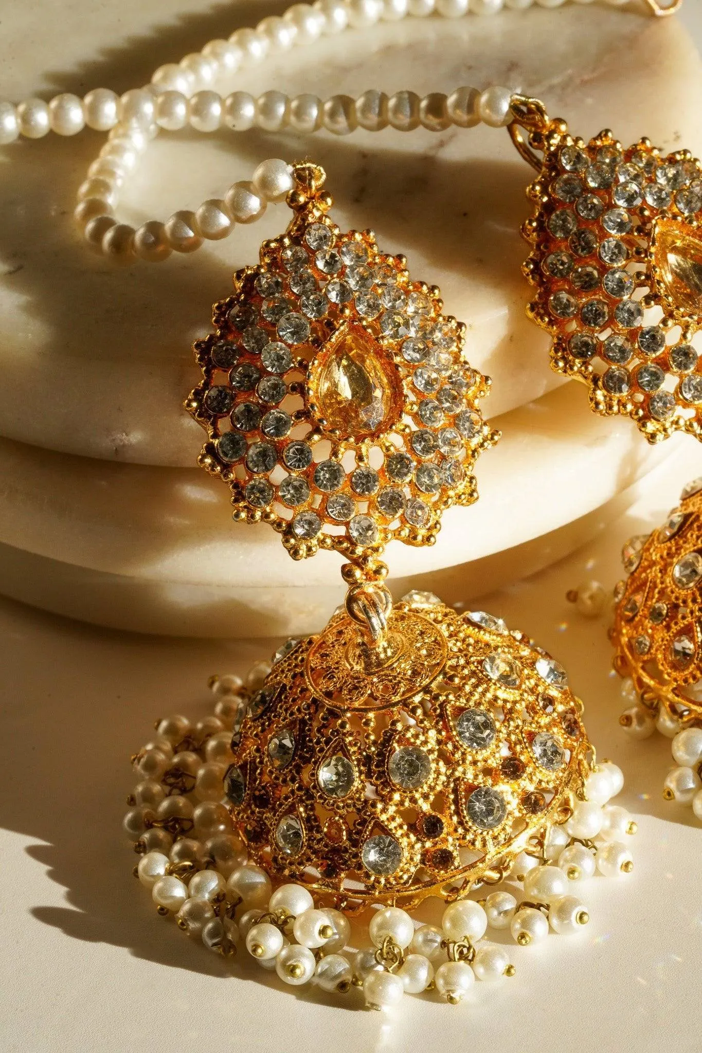 Tania - Lightweight Jhumka With Beaded Tana Chain