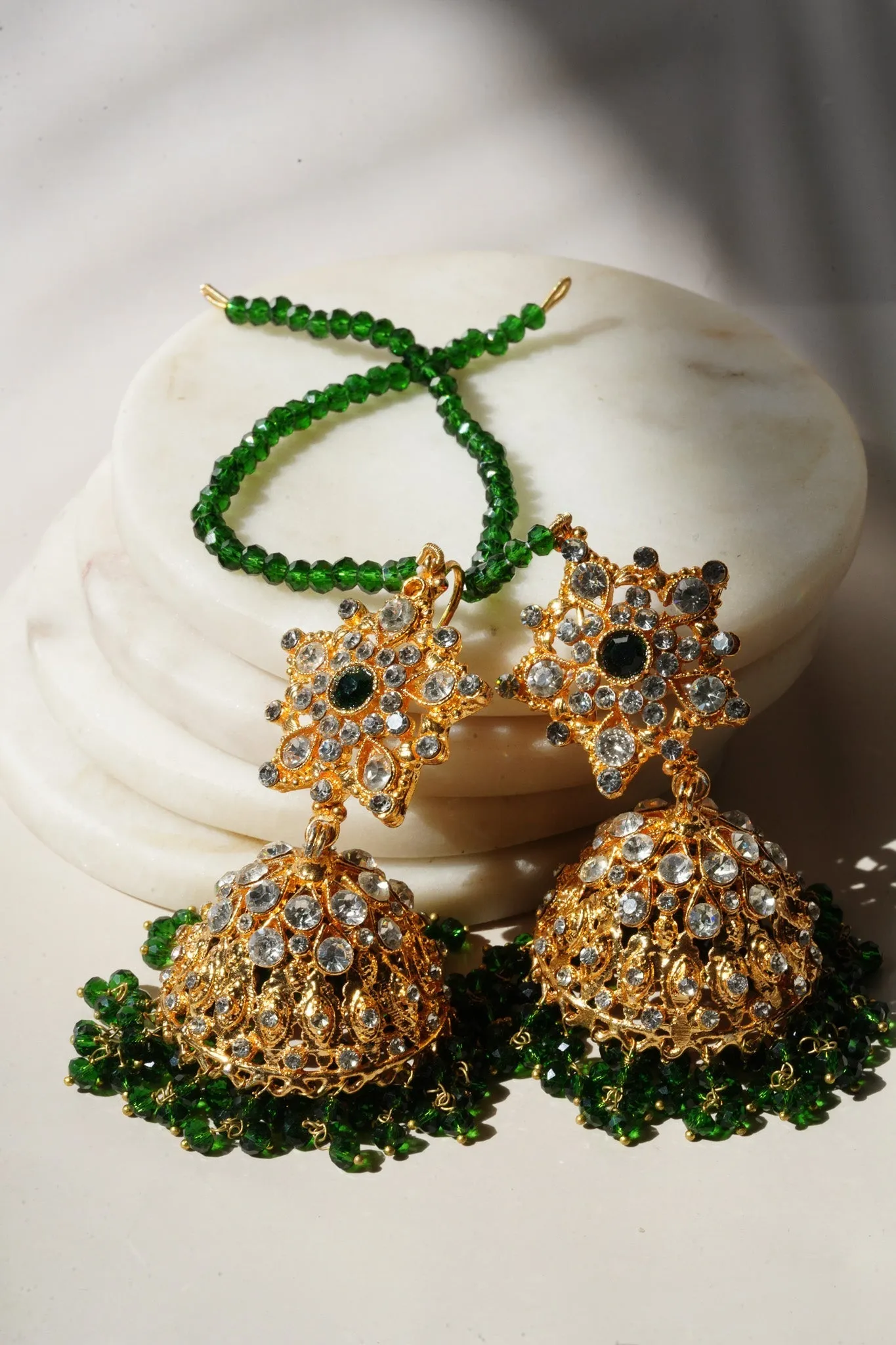 Tania - Lightweight Jhumka With Beaded Tana Chain