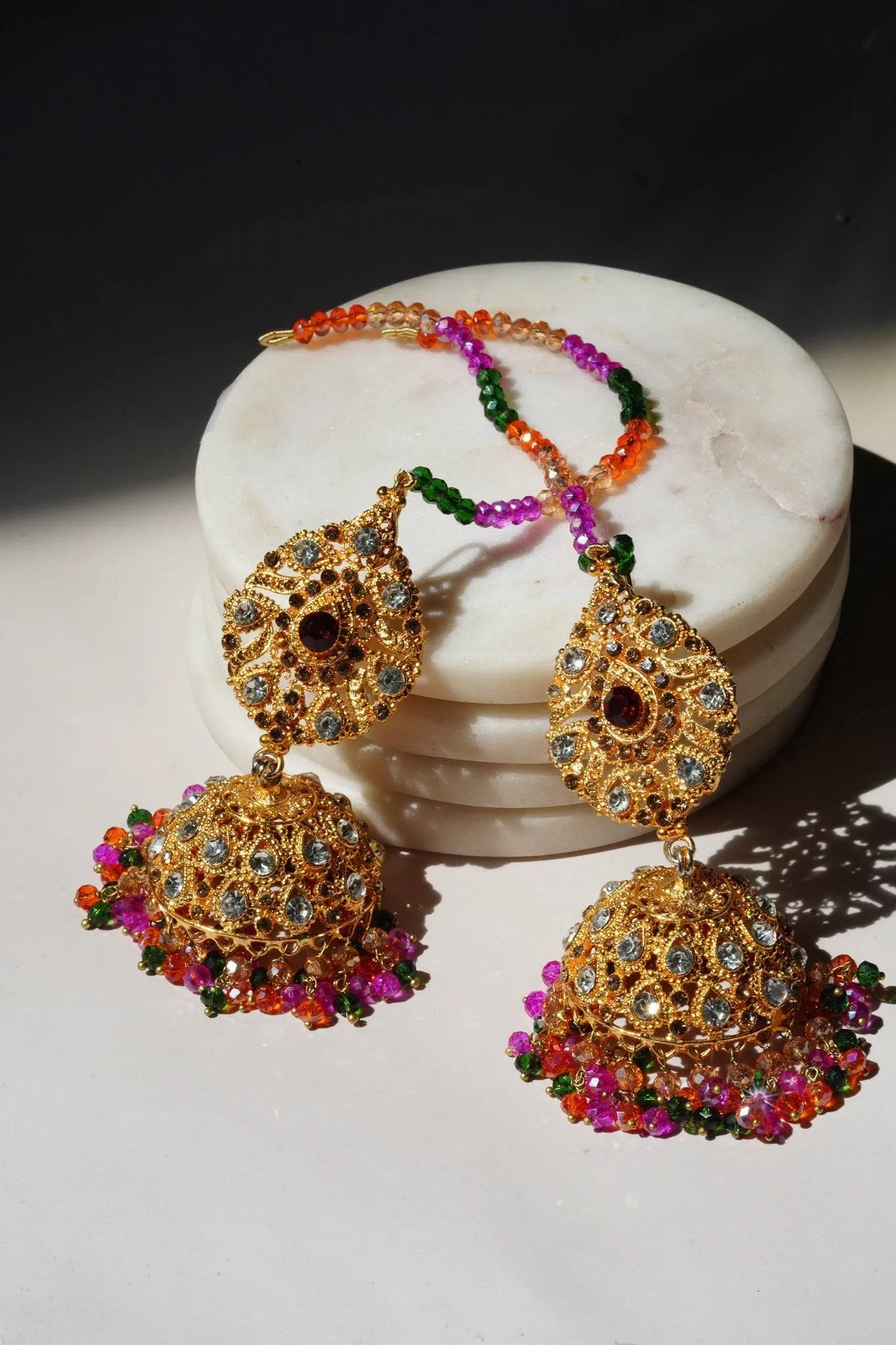 Tania - Lightweight Jhumka With Beaded Tana Chain