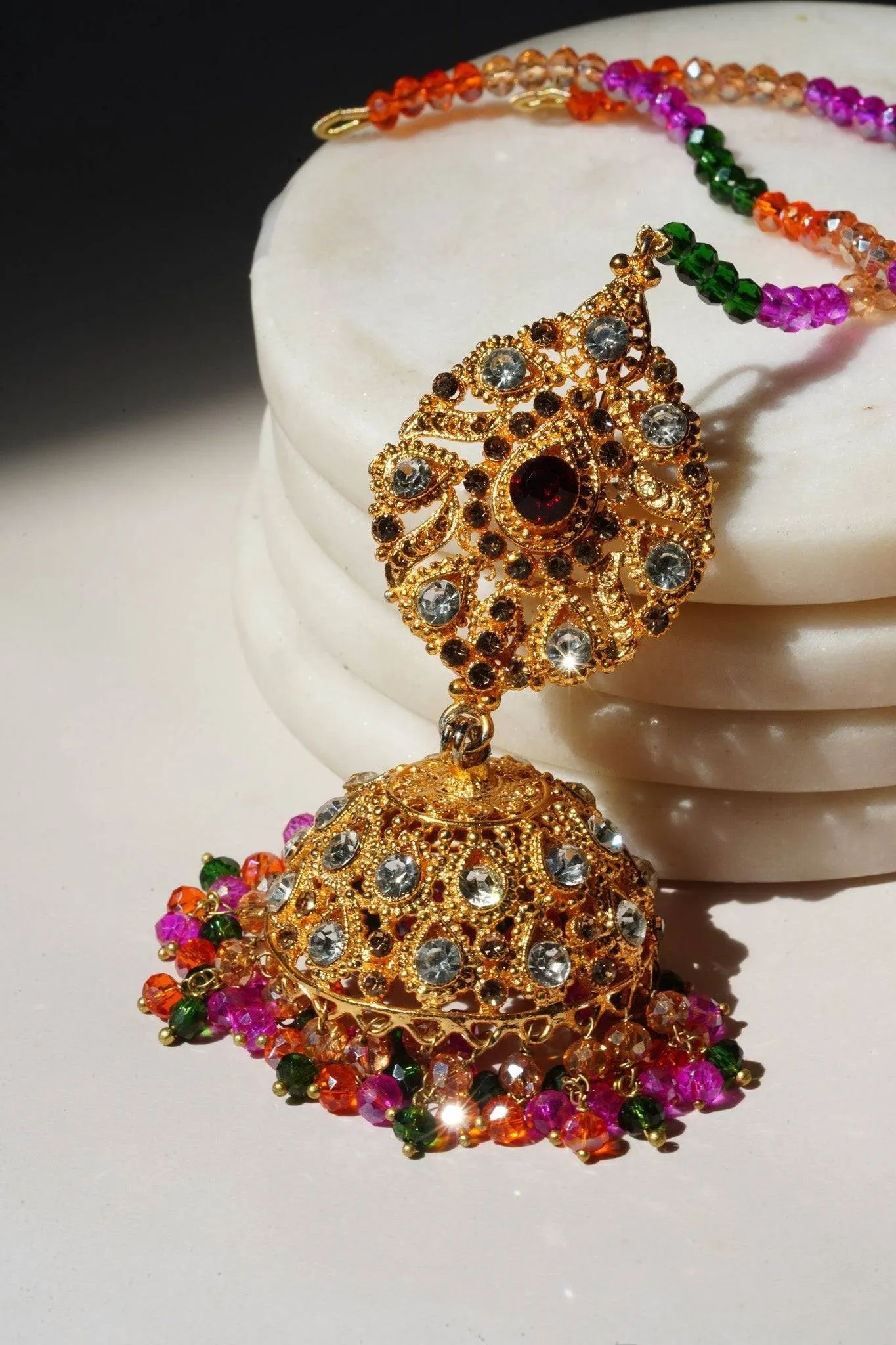 Tania - Lightweight Jhumka With Beaded Tana Chain
