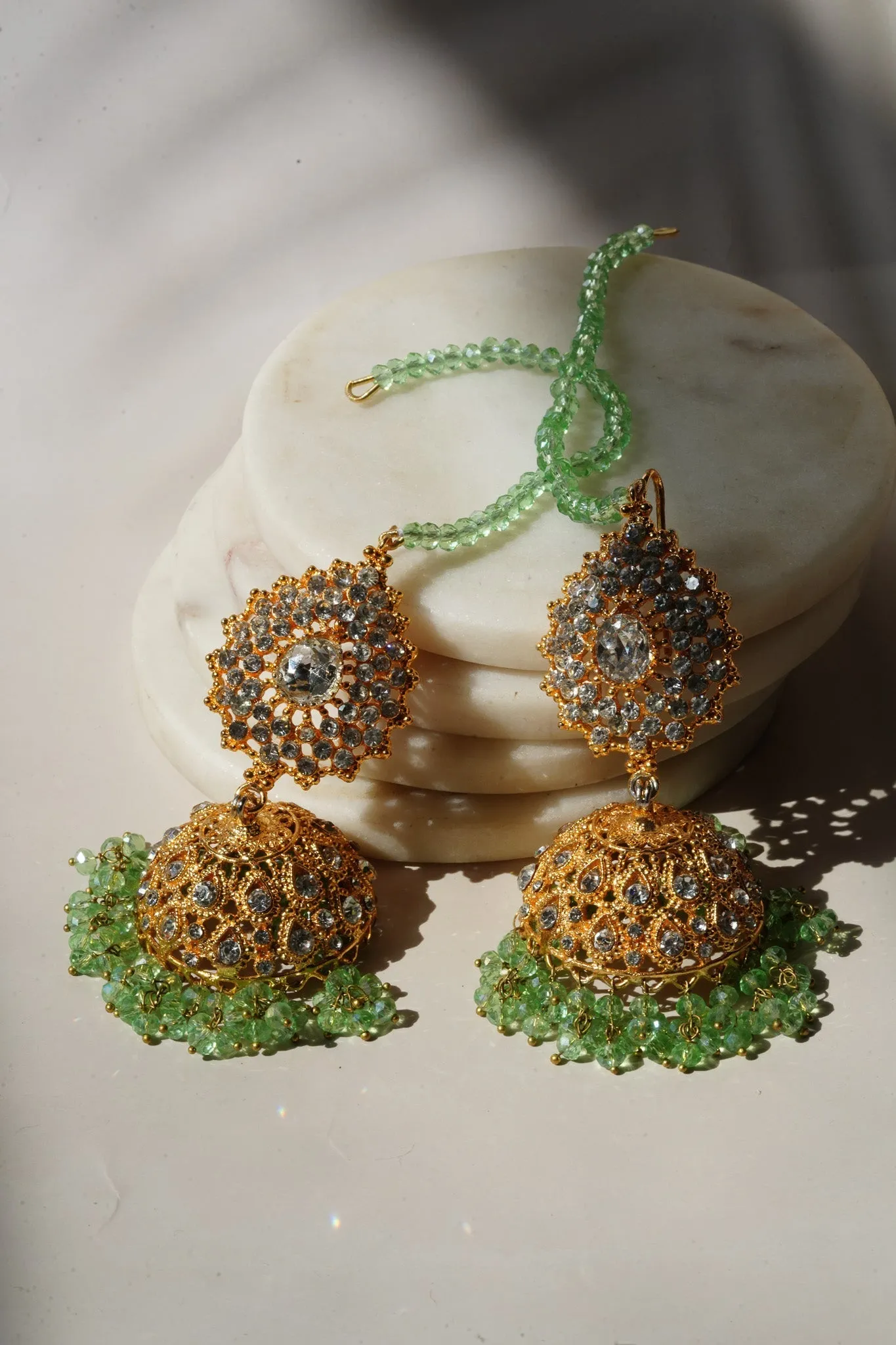 Tania - Lightweight Jhumka With Beaded Tana Chain