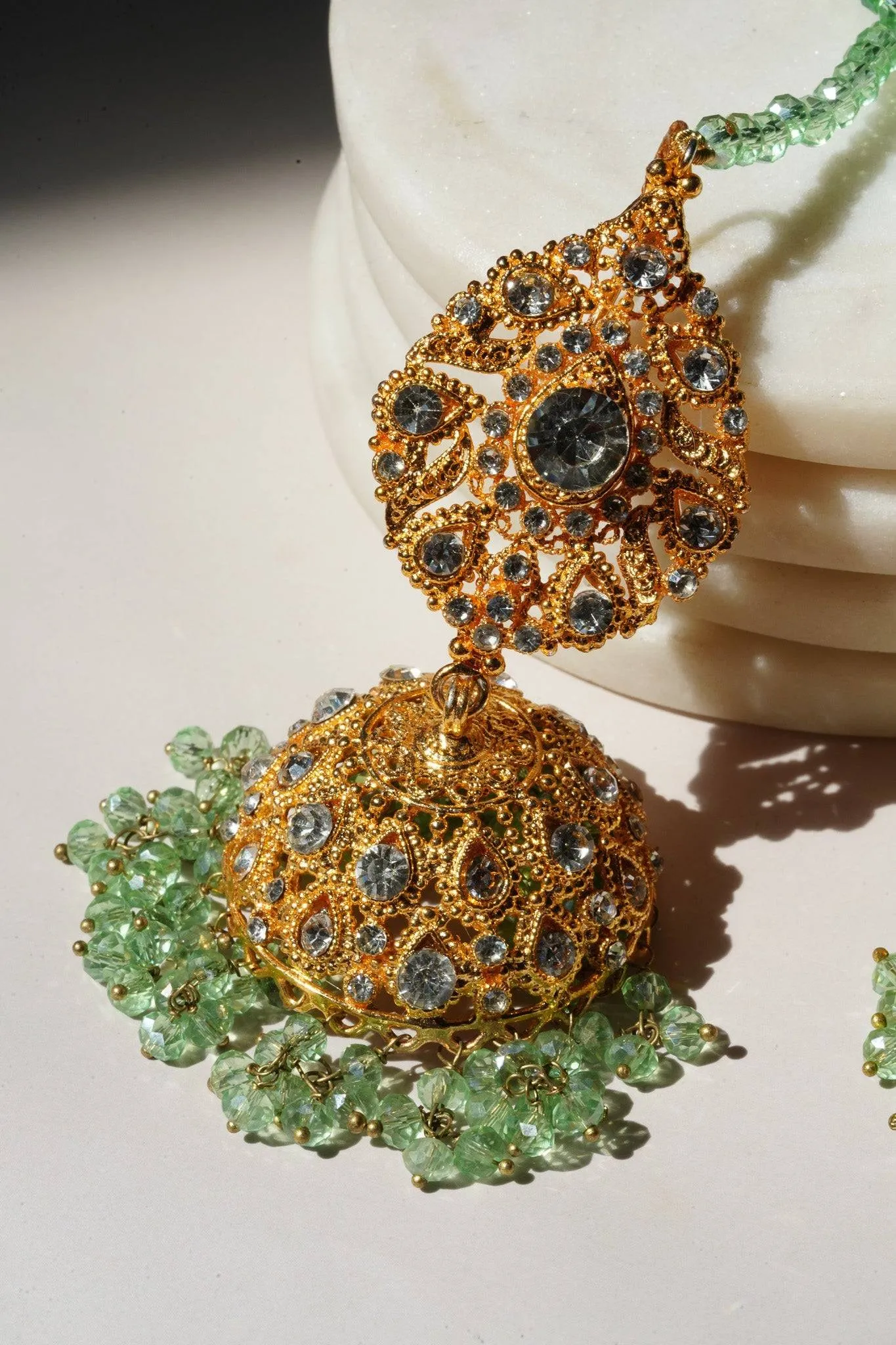 Tania - Lightweight Jhumka With Beaded Tana Chain
