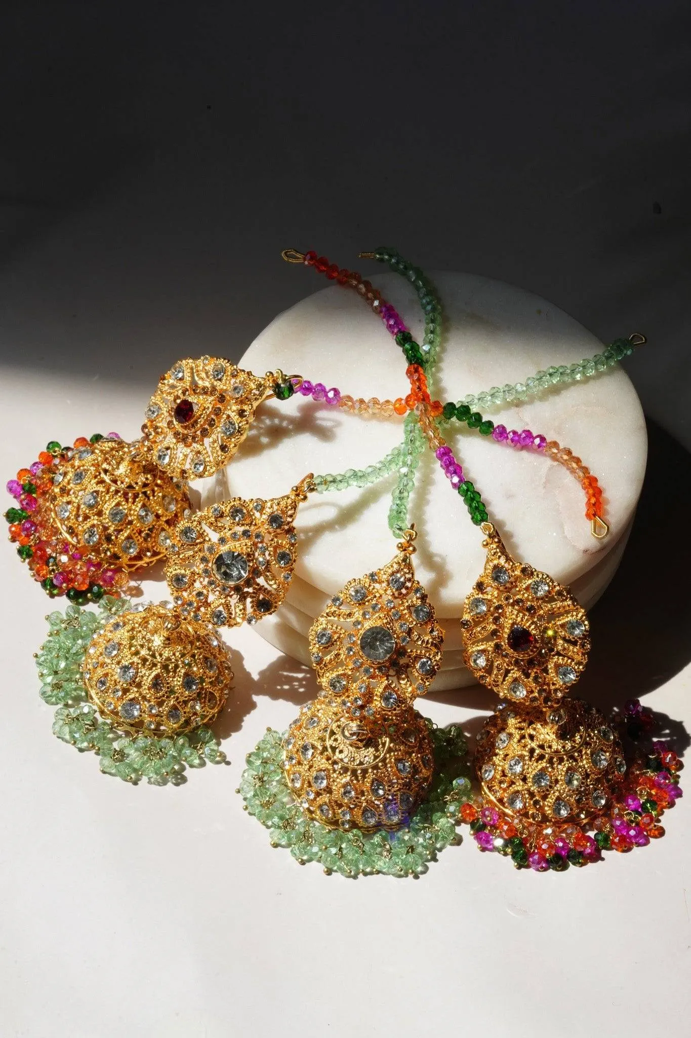 Tania - Lightweight Jhumka With Beaded Tana Chain