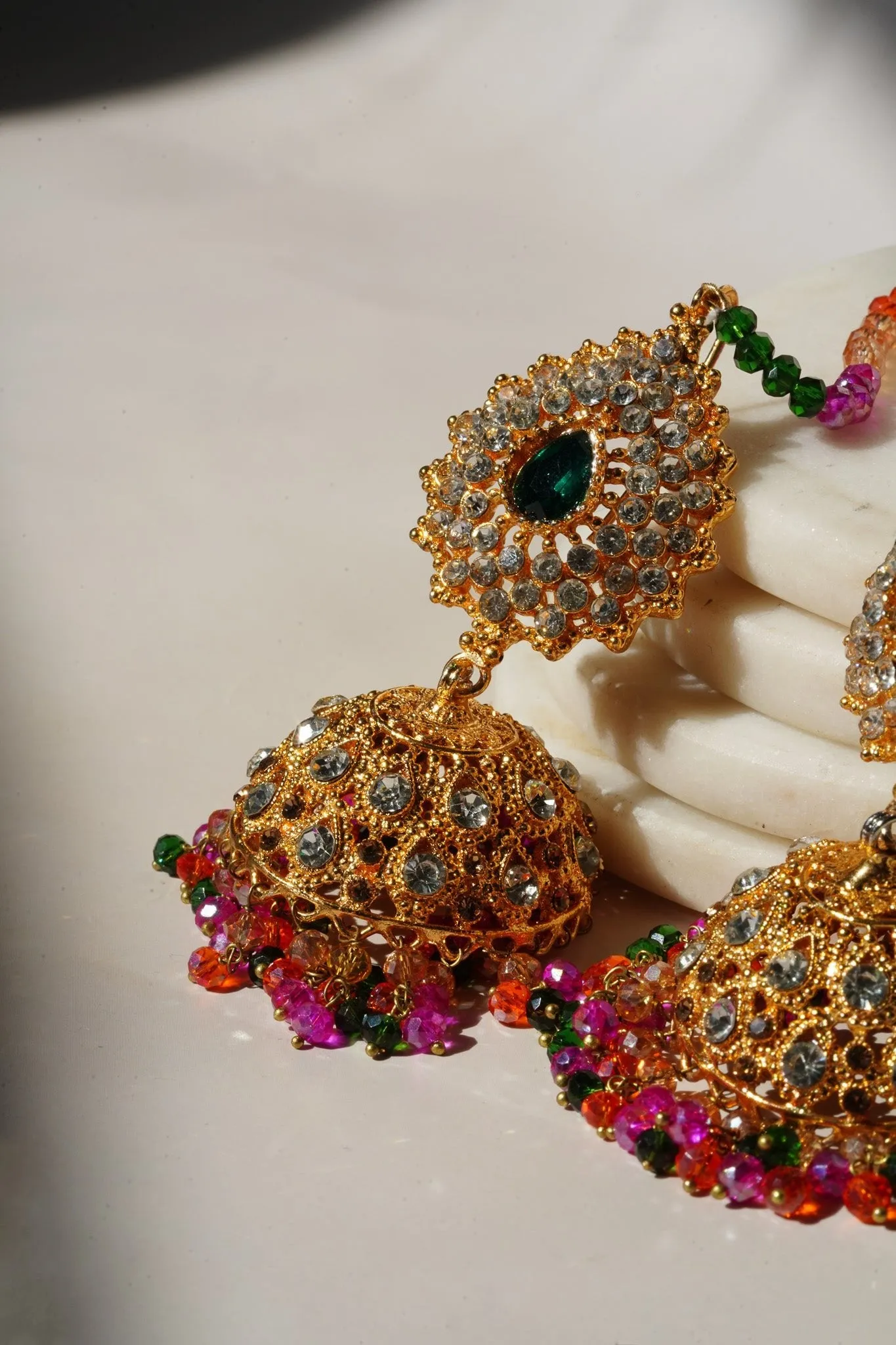 Tania - Lightweight Jhumka With Beaded Tana Chain