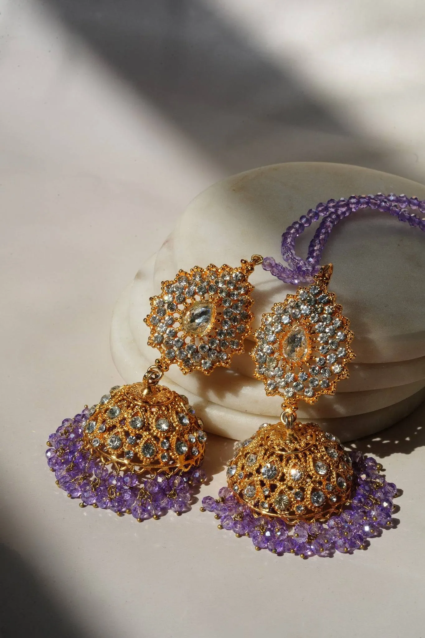 Tania - Lightweight Jhumka With Beaded Tana Chain