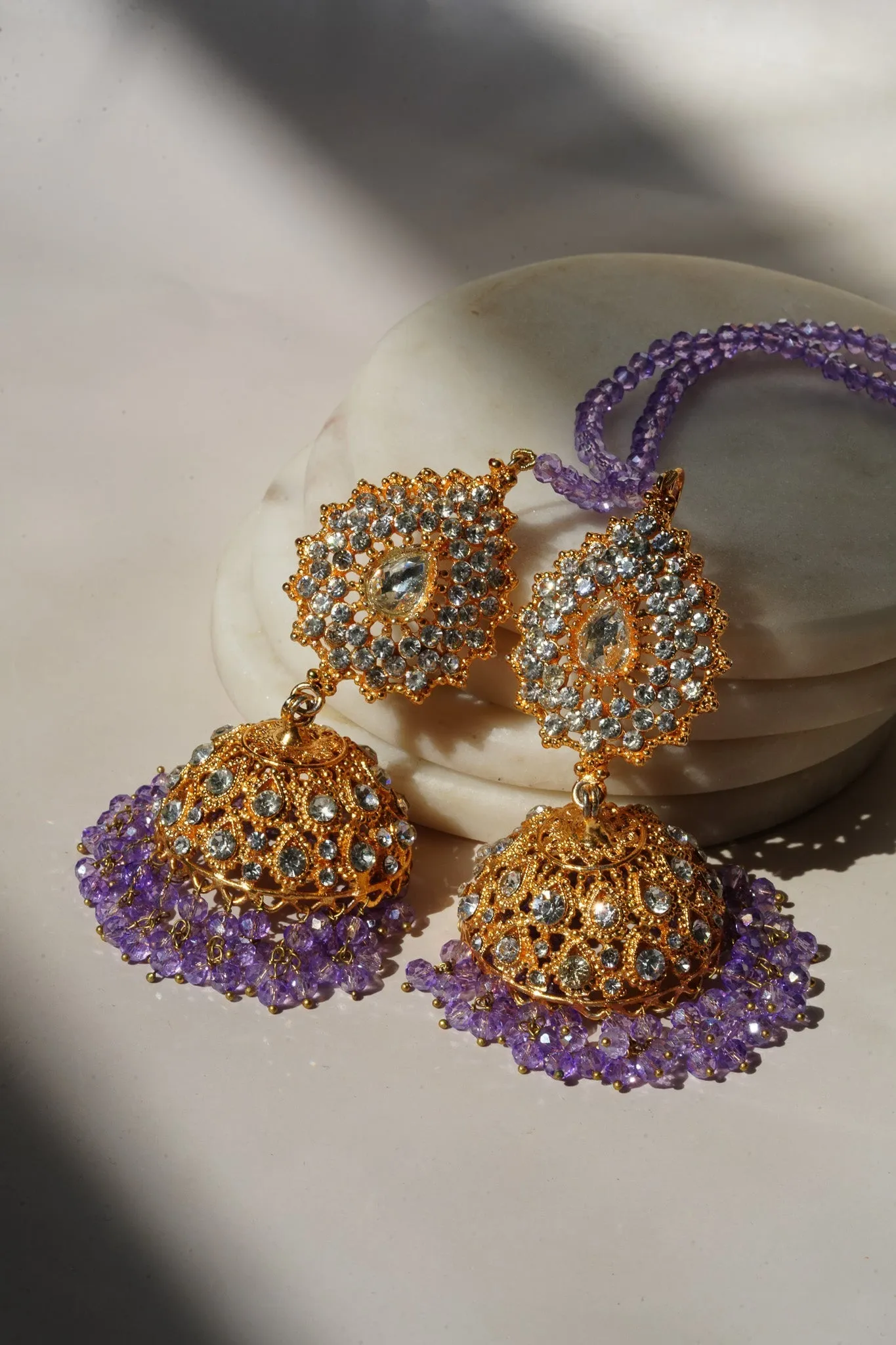Tania - Lightweight Jhumka With Beaded Tana Chain