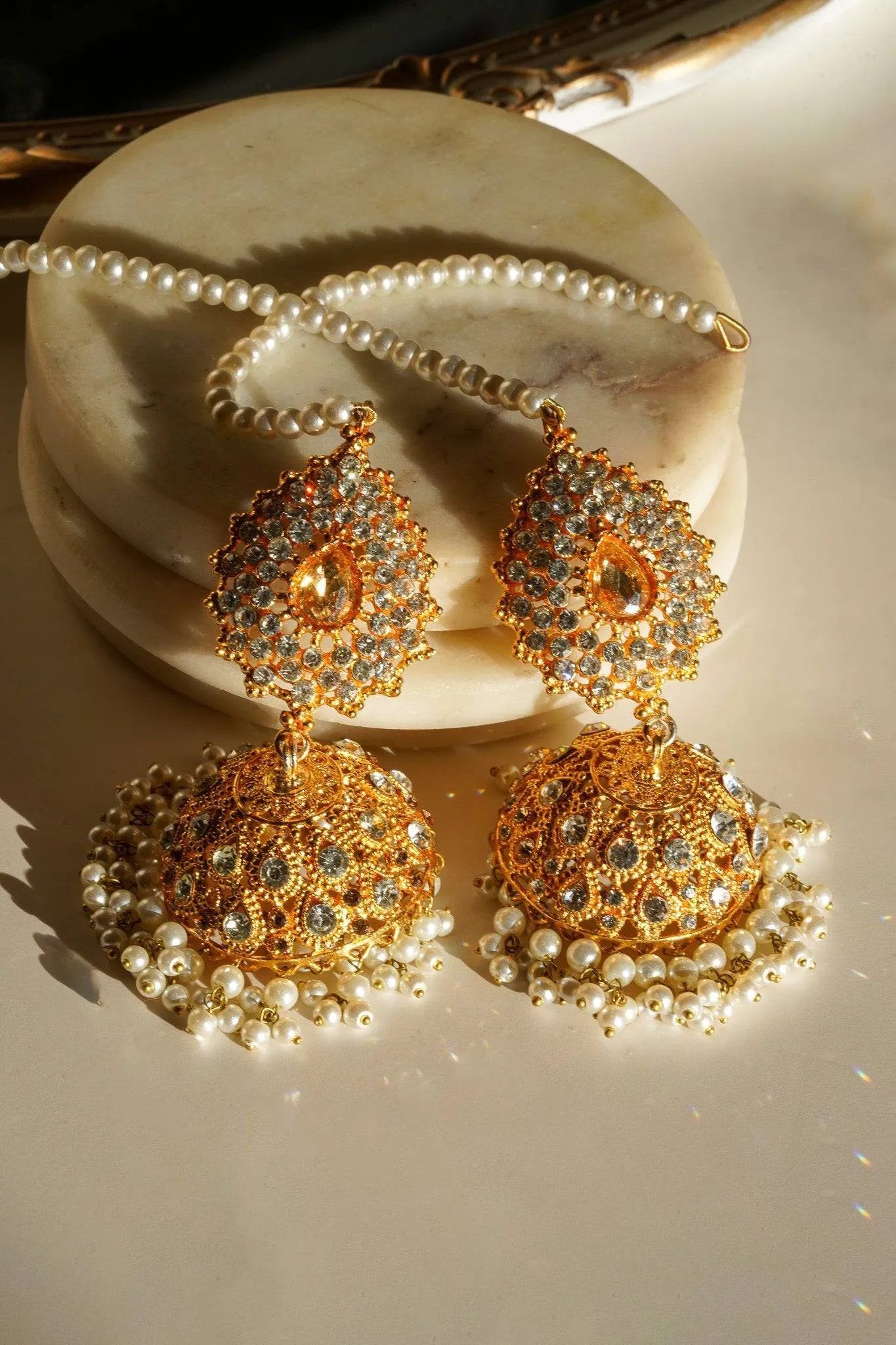 Tania - Lightweight Jhumka With Beaded Tana Chain