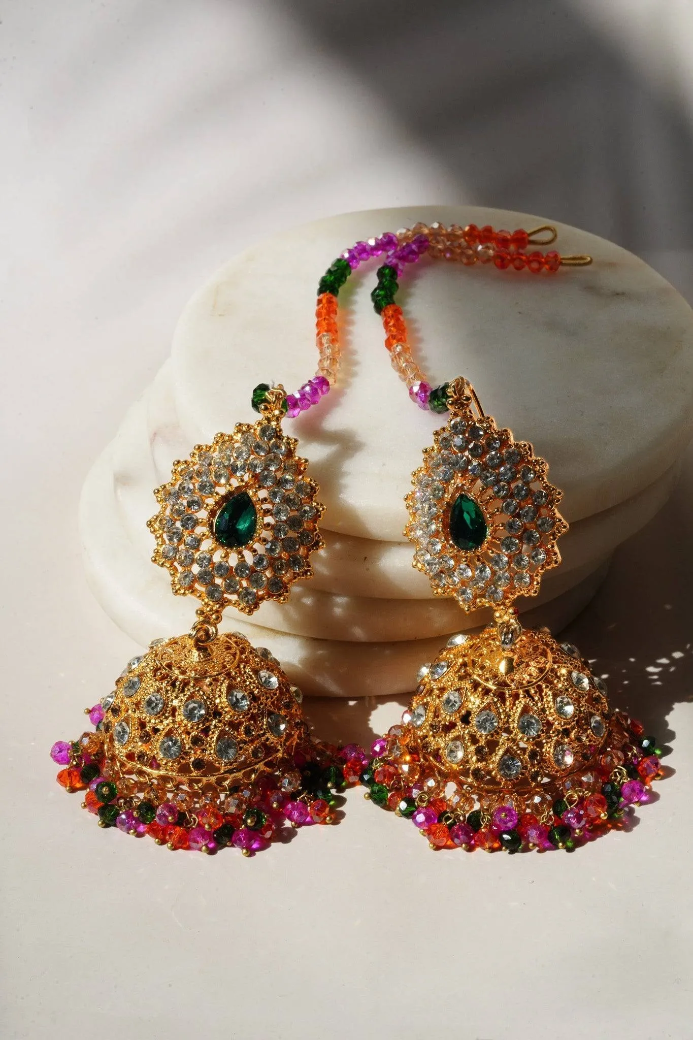 Tania - Lightweight Jhumka With Beaded Tana Chain
