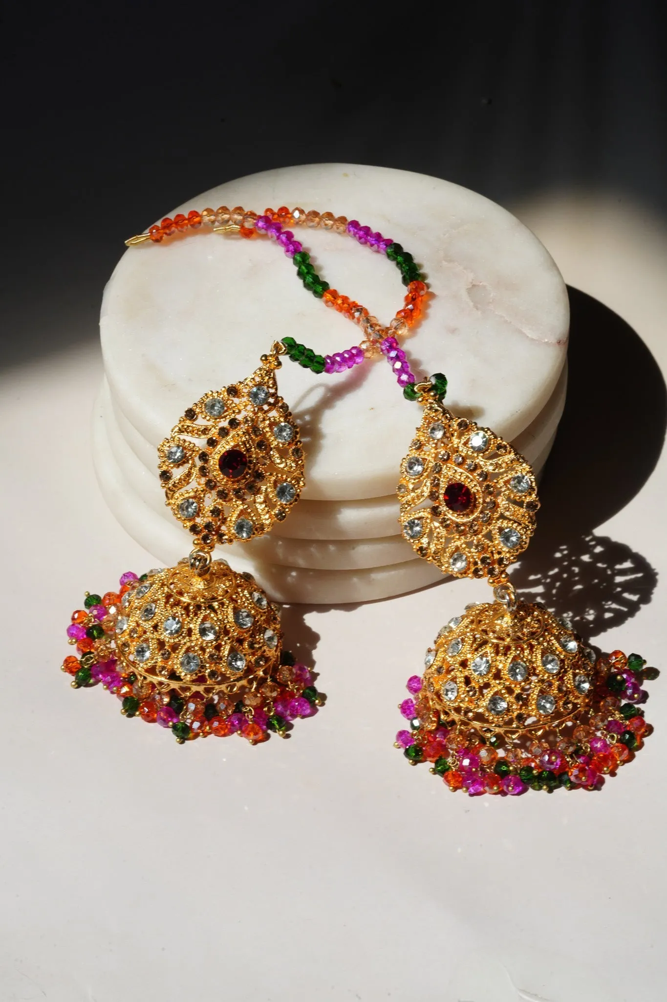 Tania - Lightweight Jhumka With Beaded Tana Chain