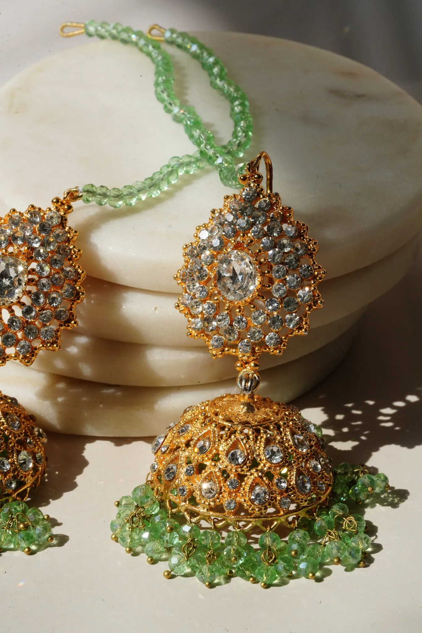 Tania - Lightweight Jhumka With Beaded Tana Chain