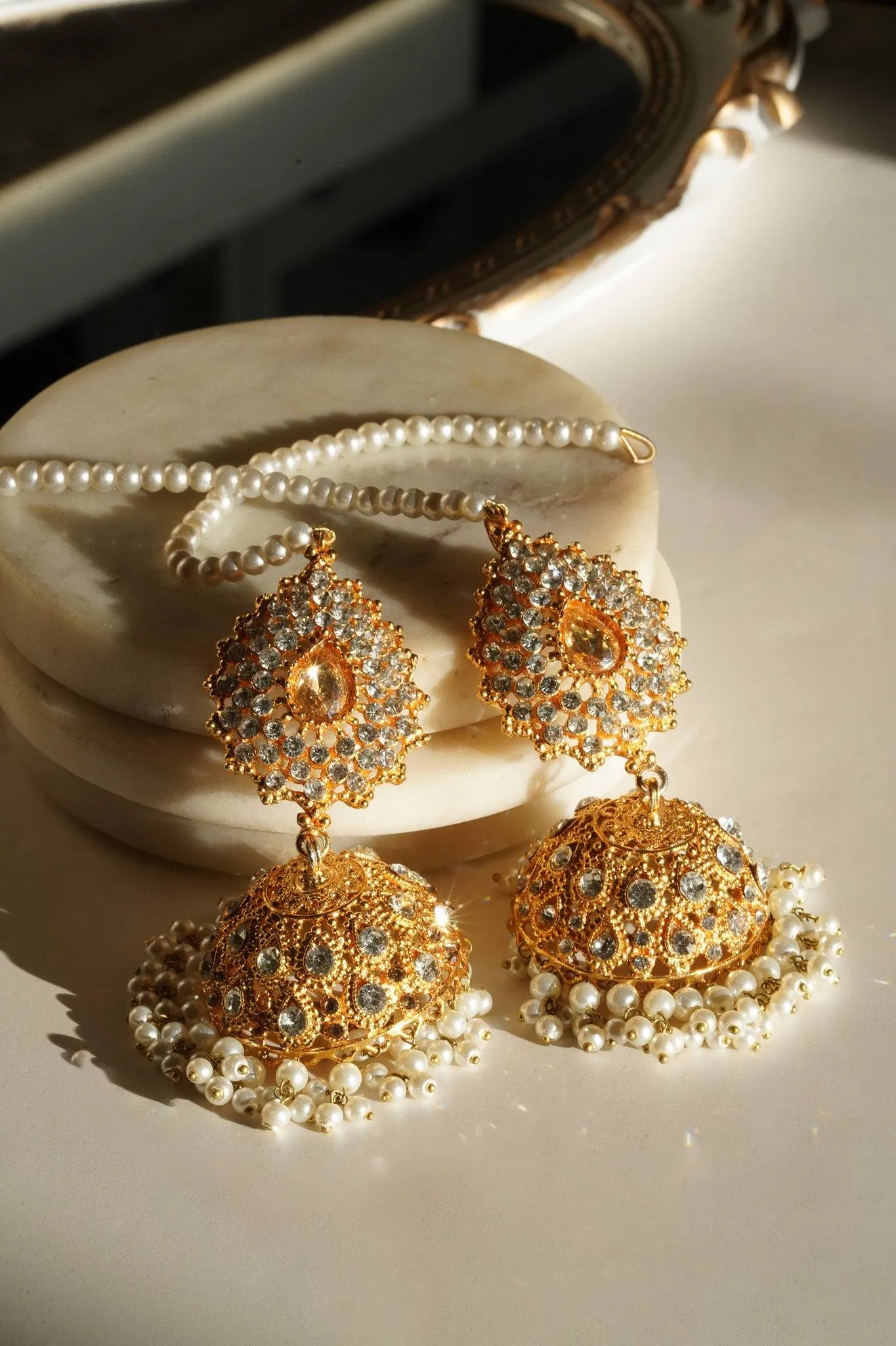 Tania - Lightweight Jhumka With Beaded Tana Chain