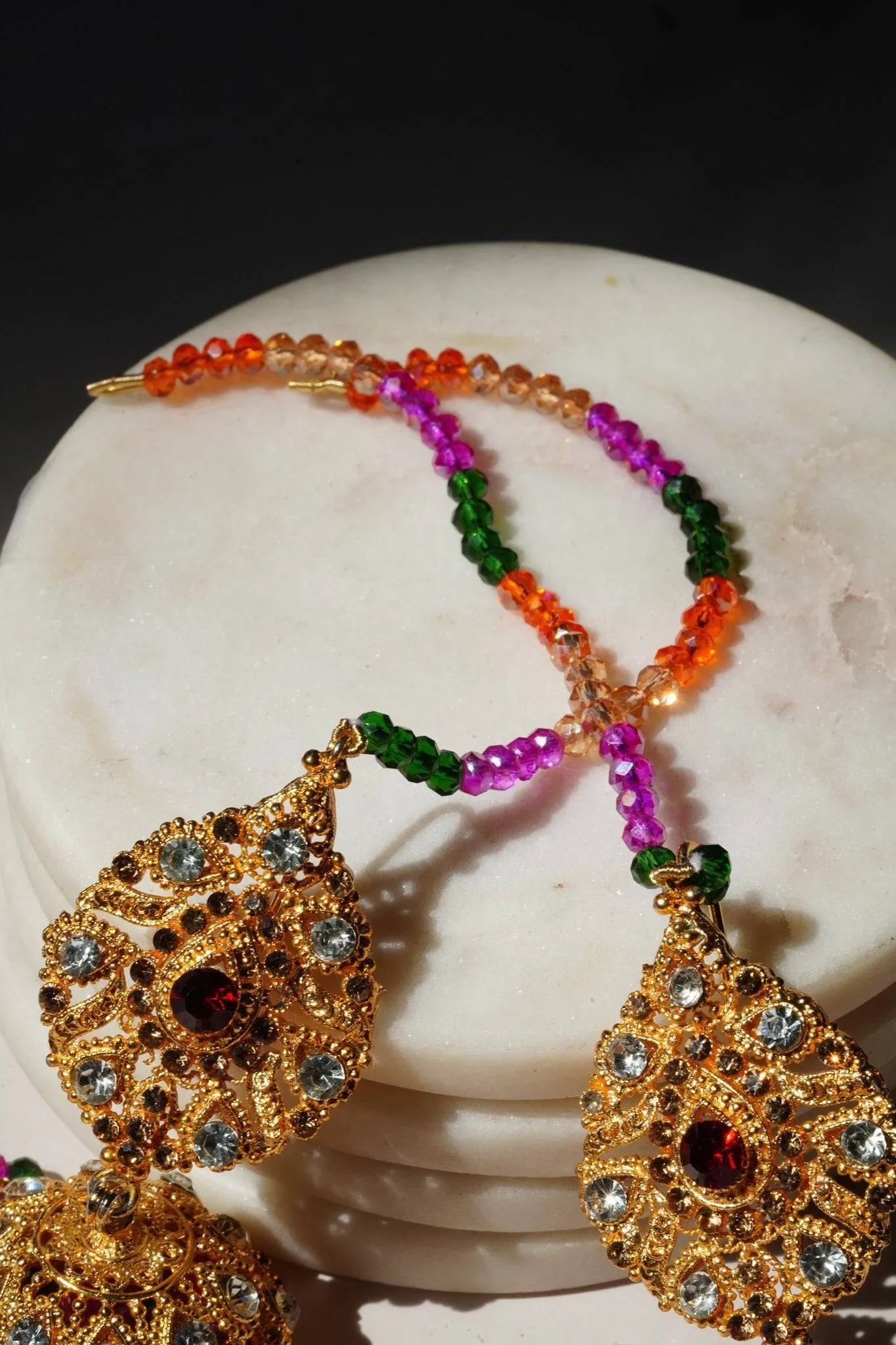 Tania - Lightweight Jhumka With Beaded Tana Chain