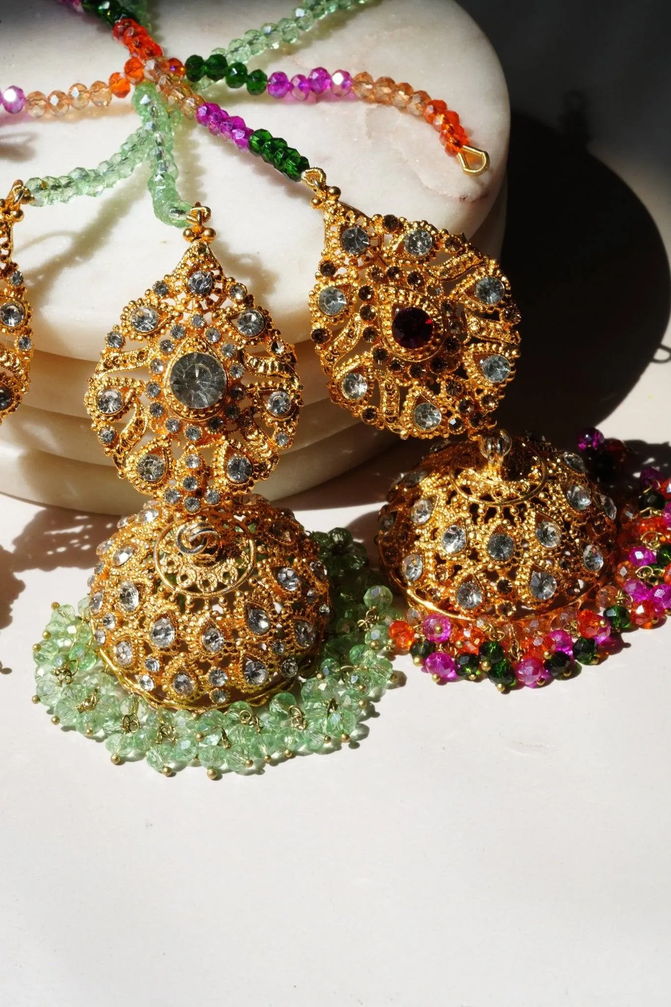 Tania - Lightweight Jhumka With Beaded Tana Chain