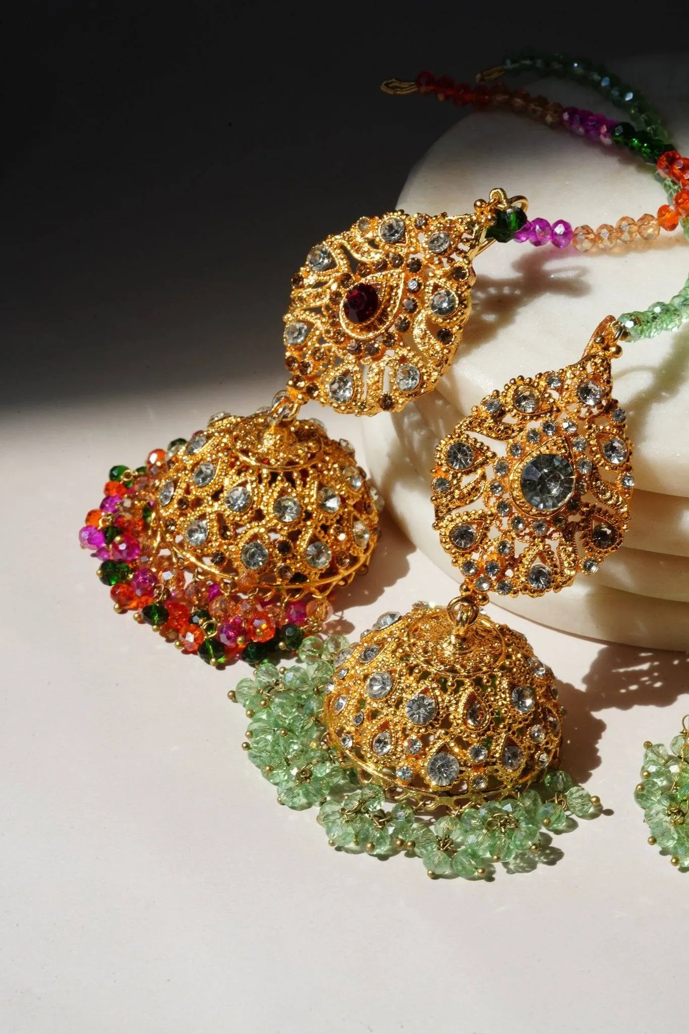 Tania - Lightweight Jhumka With Beaded Tana Chain