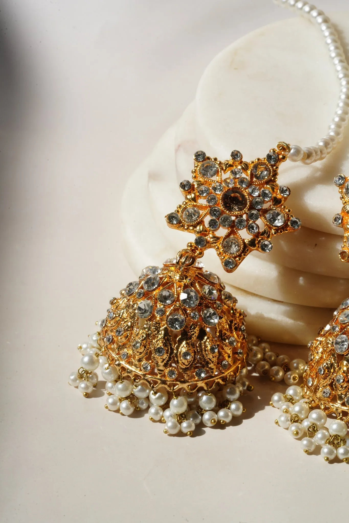 Tania - Lightweight Jhumka With Beaded Tana Chain