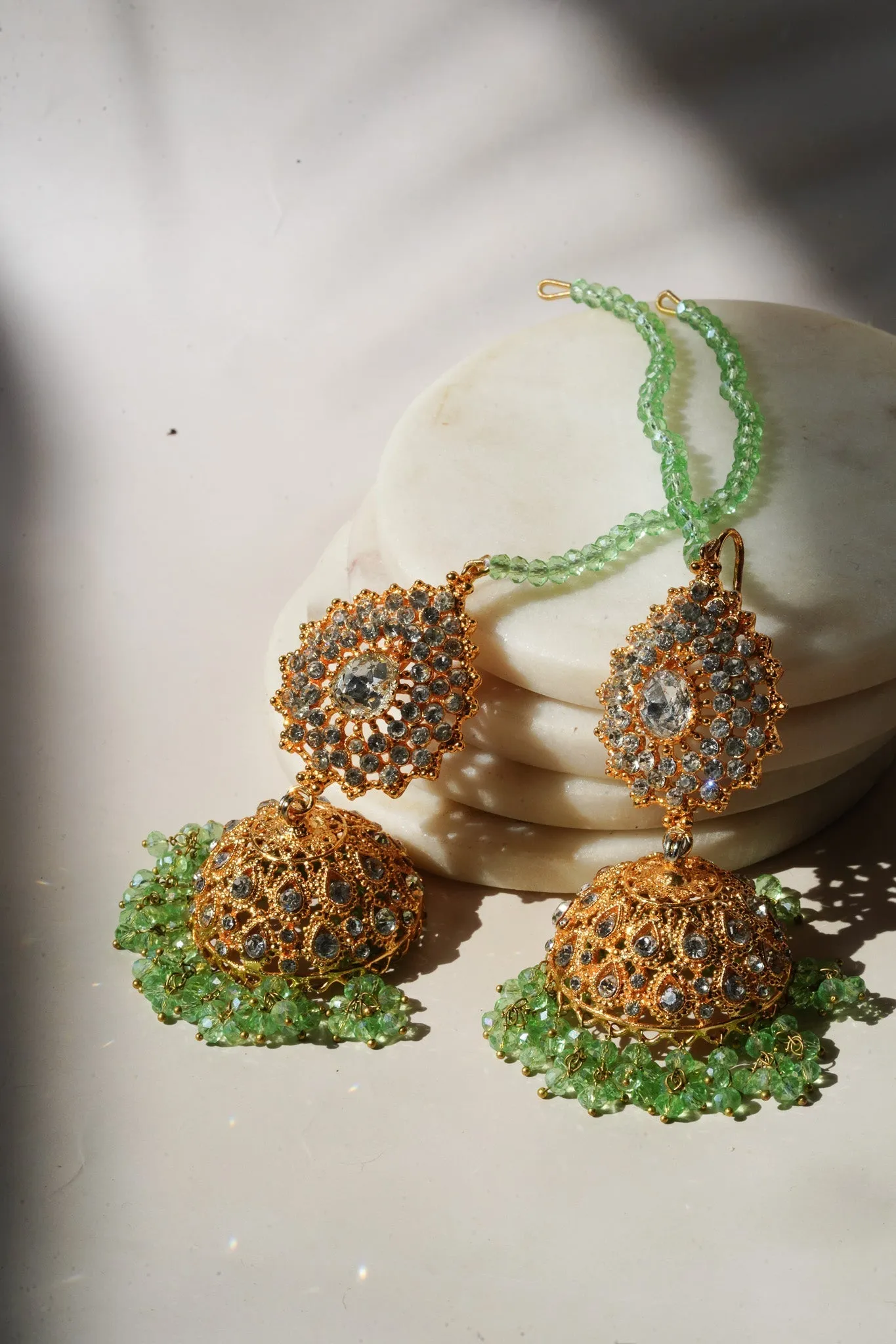 Tania - Lightweight Jhumka With Beaded Tana Chain