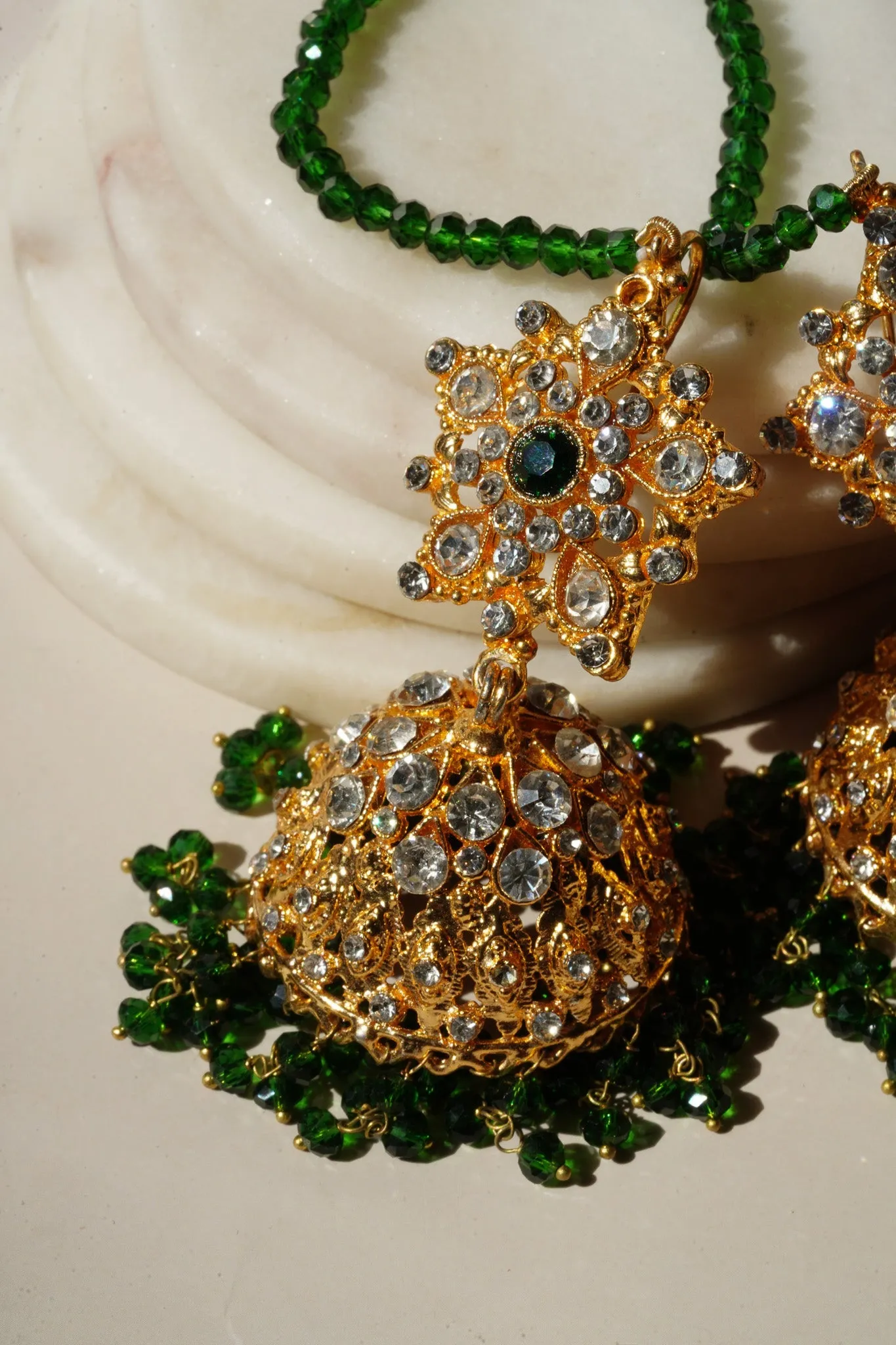 Tania - Lightweight Jhumka With Beaded Tana Chain