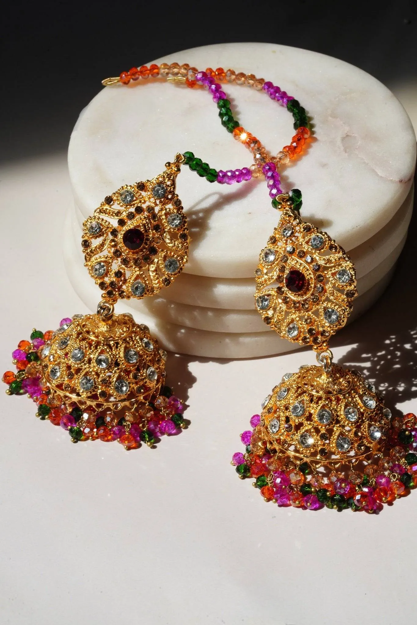Tania - Lightweight Jhumka With Beaded Tana Chain
