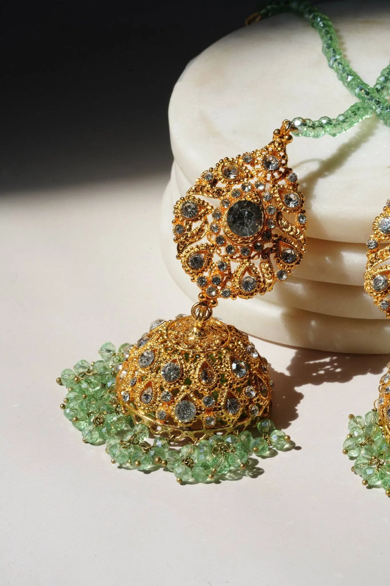 Tania - Lightweight Jhumka With Beaded Tana Chain