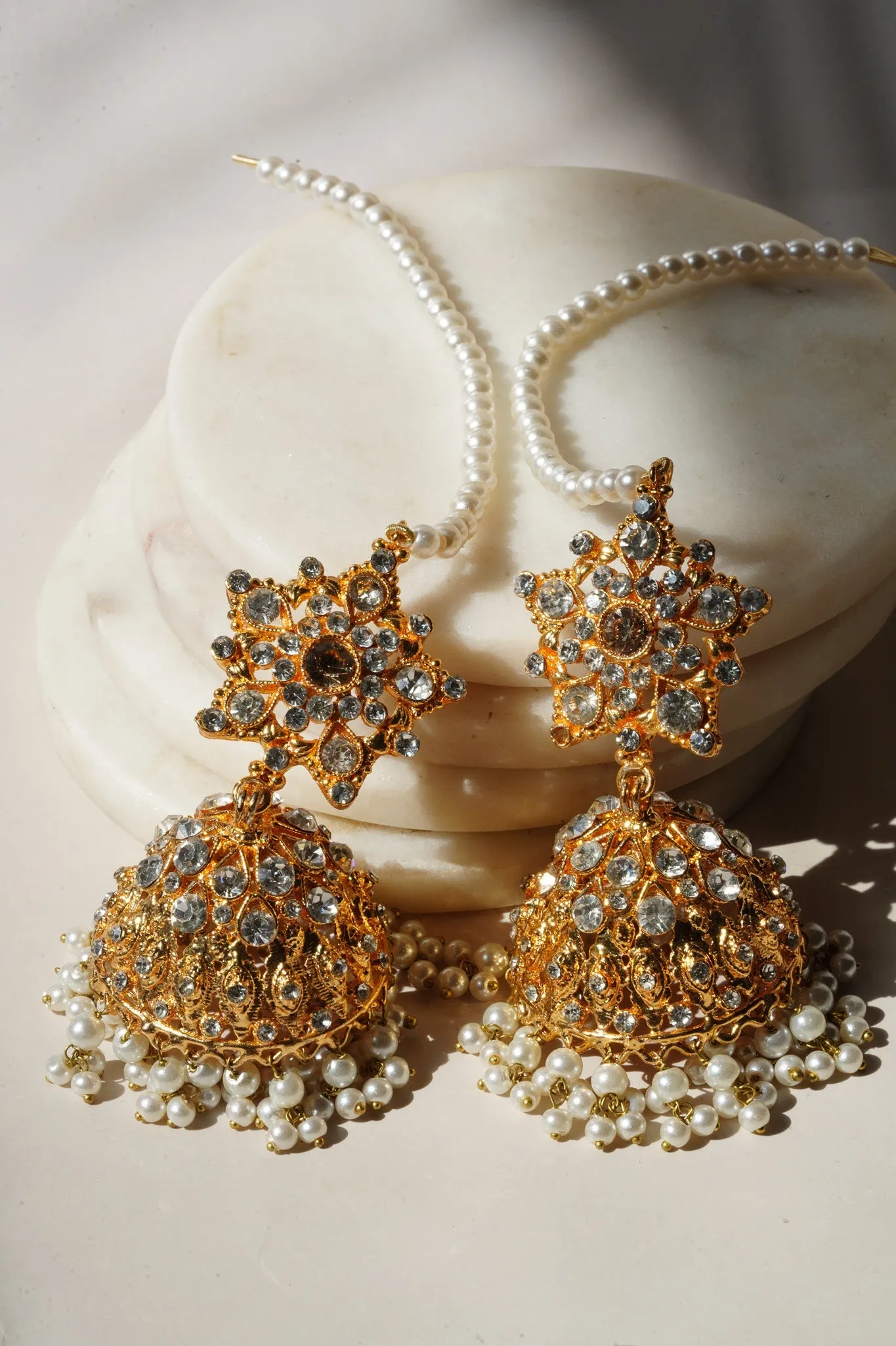 Tania - Lightweight Jhumka With Beaded Tana Chain
