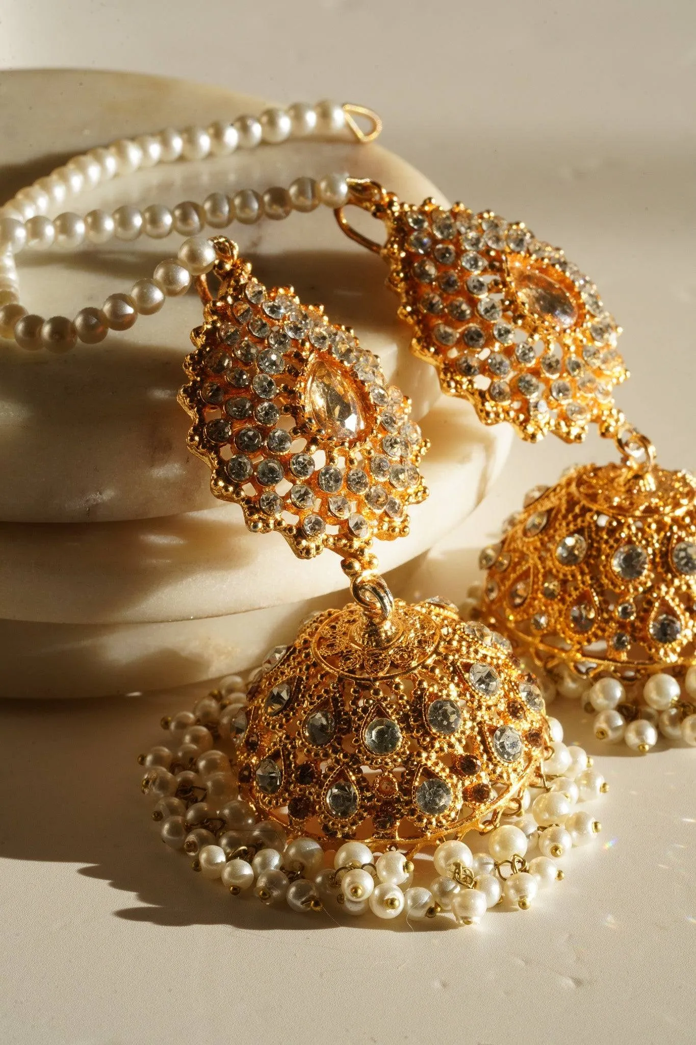Tania - Lightweight Jhumka With Beaded Tana Chain