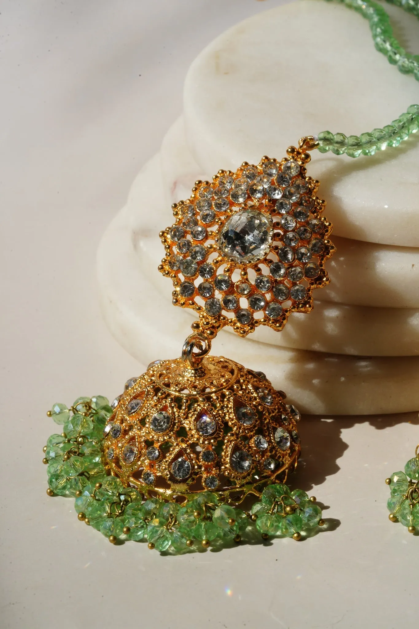 Tania - Lightweight Jhumka With Beaded Tana Chain