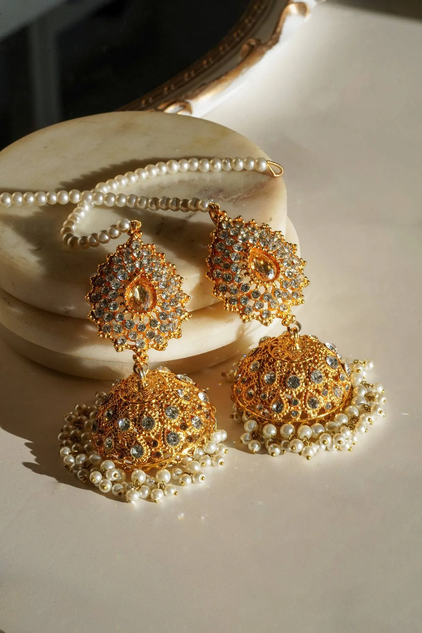 Tania - Lightweight Jhumka With Beaded Tana Chain