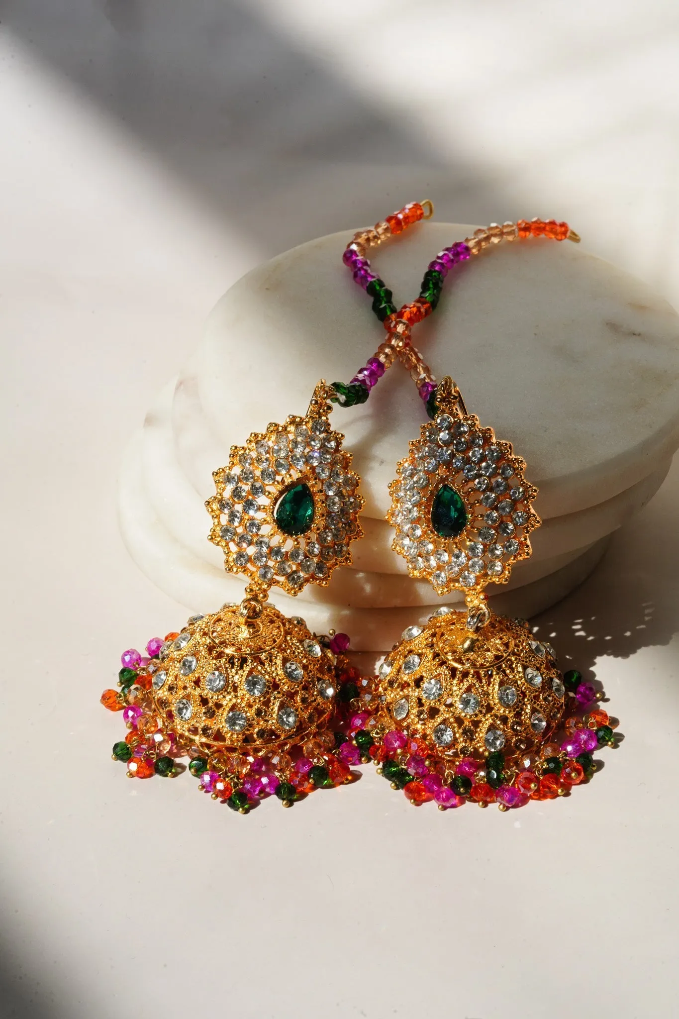 Tania - Lightweight Jhumka With Beaded Tana Chain