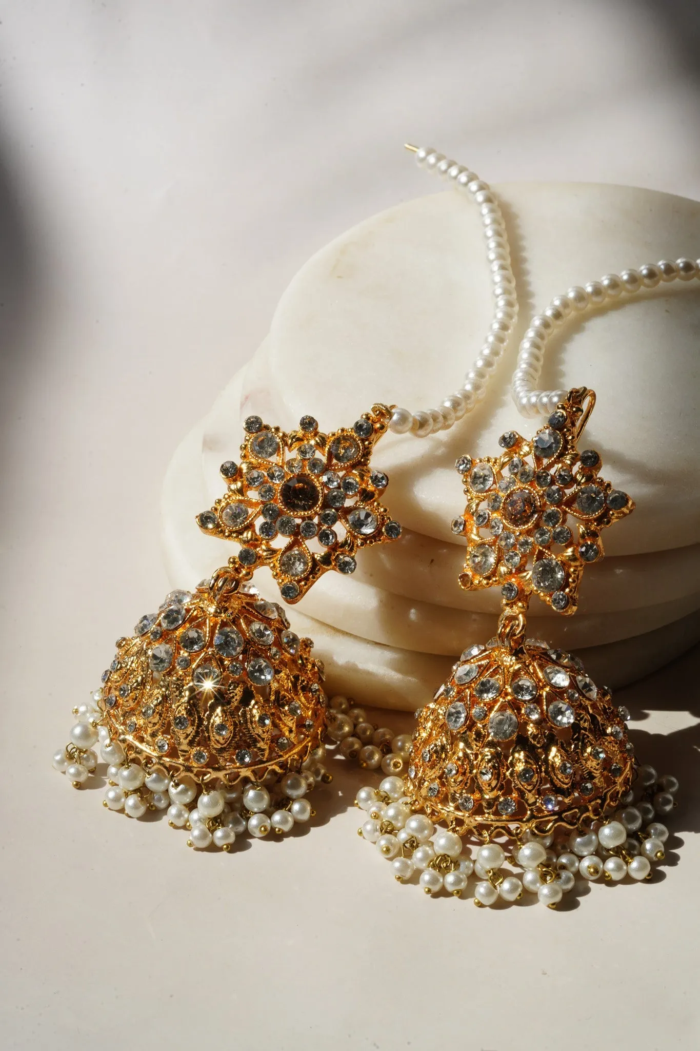 Tania - Lightweight Jhumka With Beaded Tana Chain