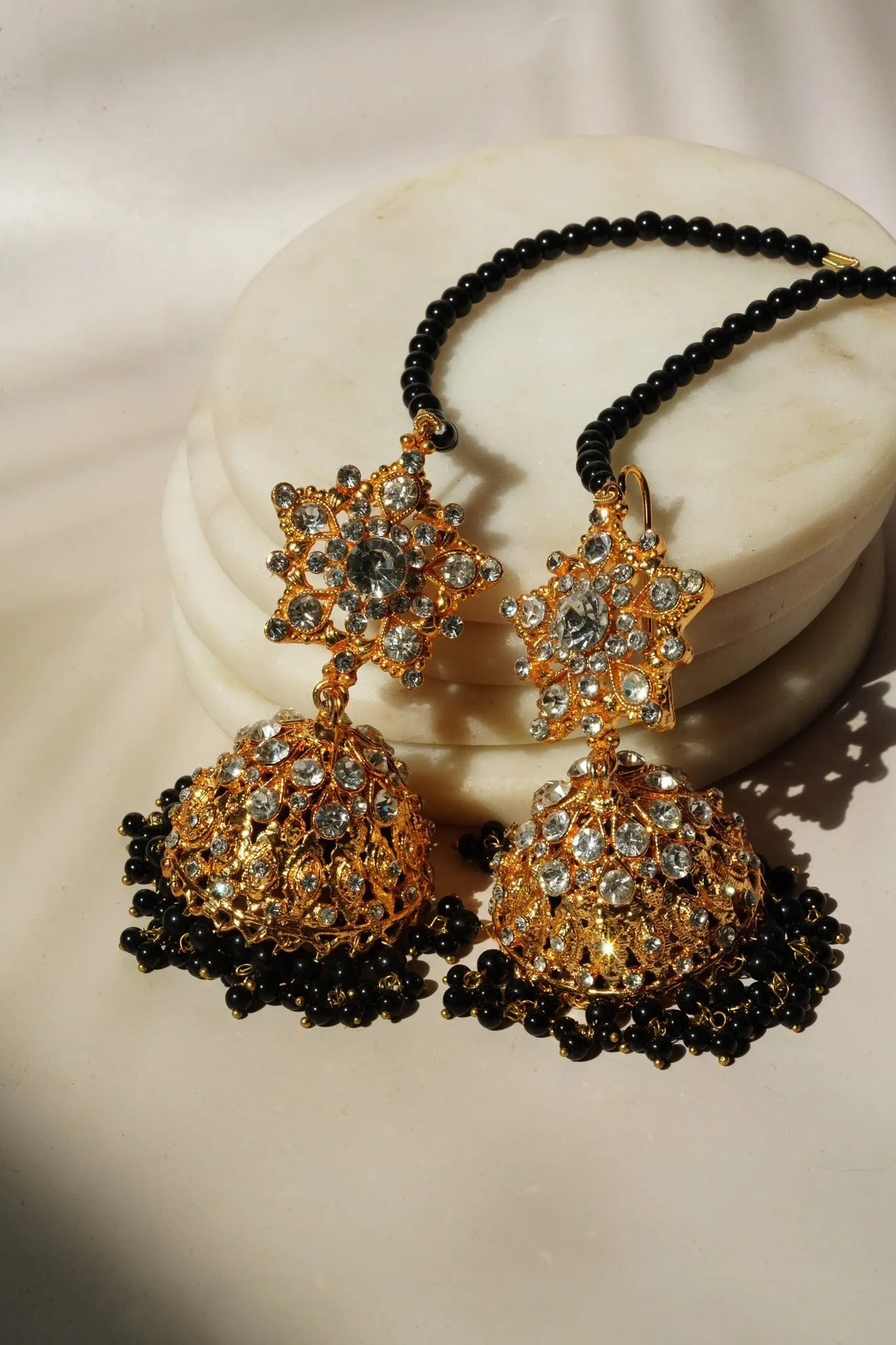 Tania - Lightweight Jhumka With Beaded Tana Chain
