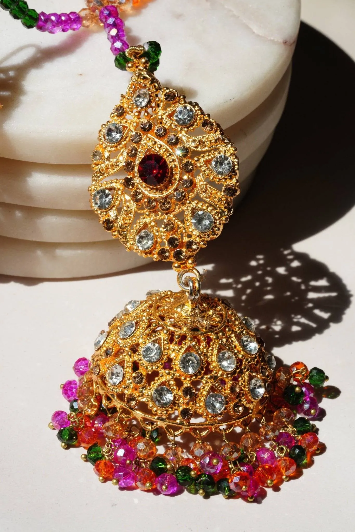 Tania - Lightweight Jhumka With Beaded Tana Chain
