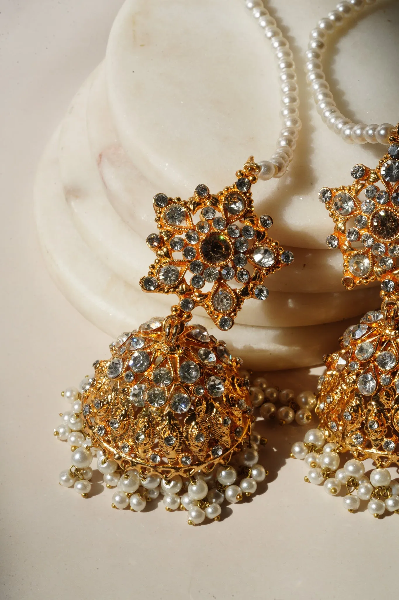 Tania - Lightweight Jhumka With Beaded Tana Chain