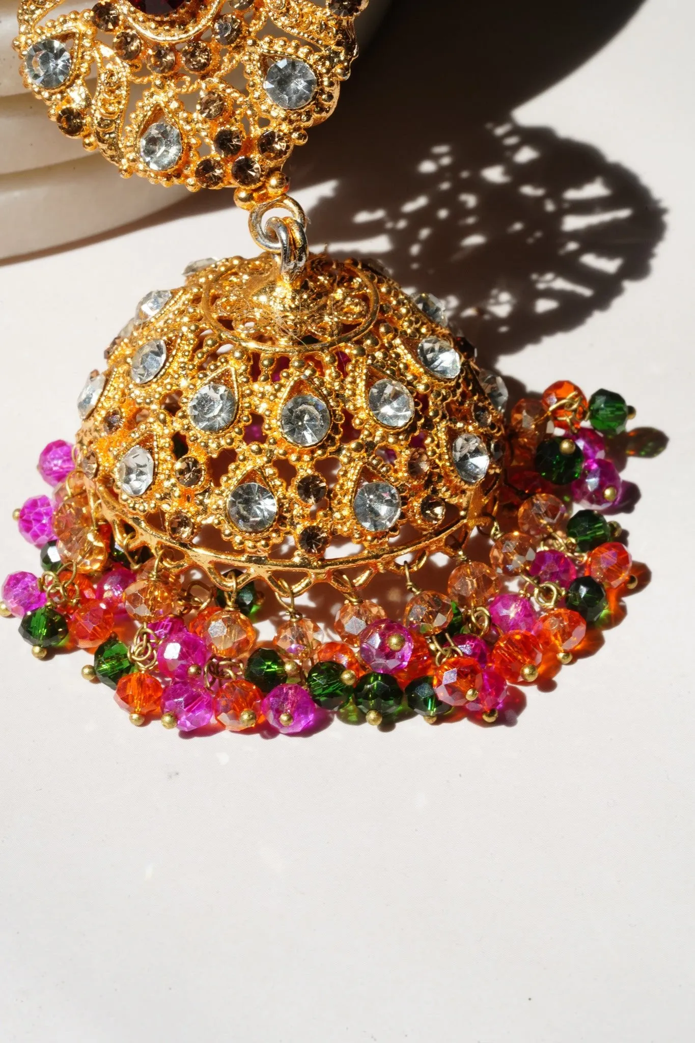 Tania - Lightweight Jhumka With Beaded Tana Chain
